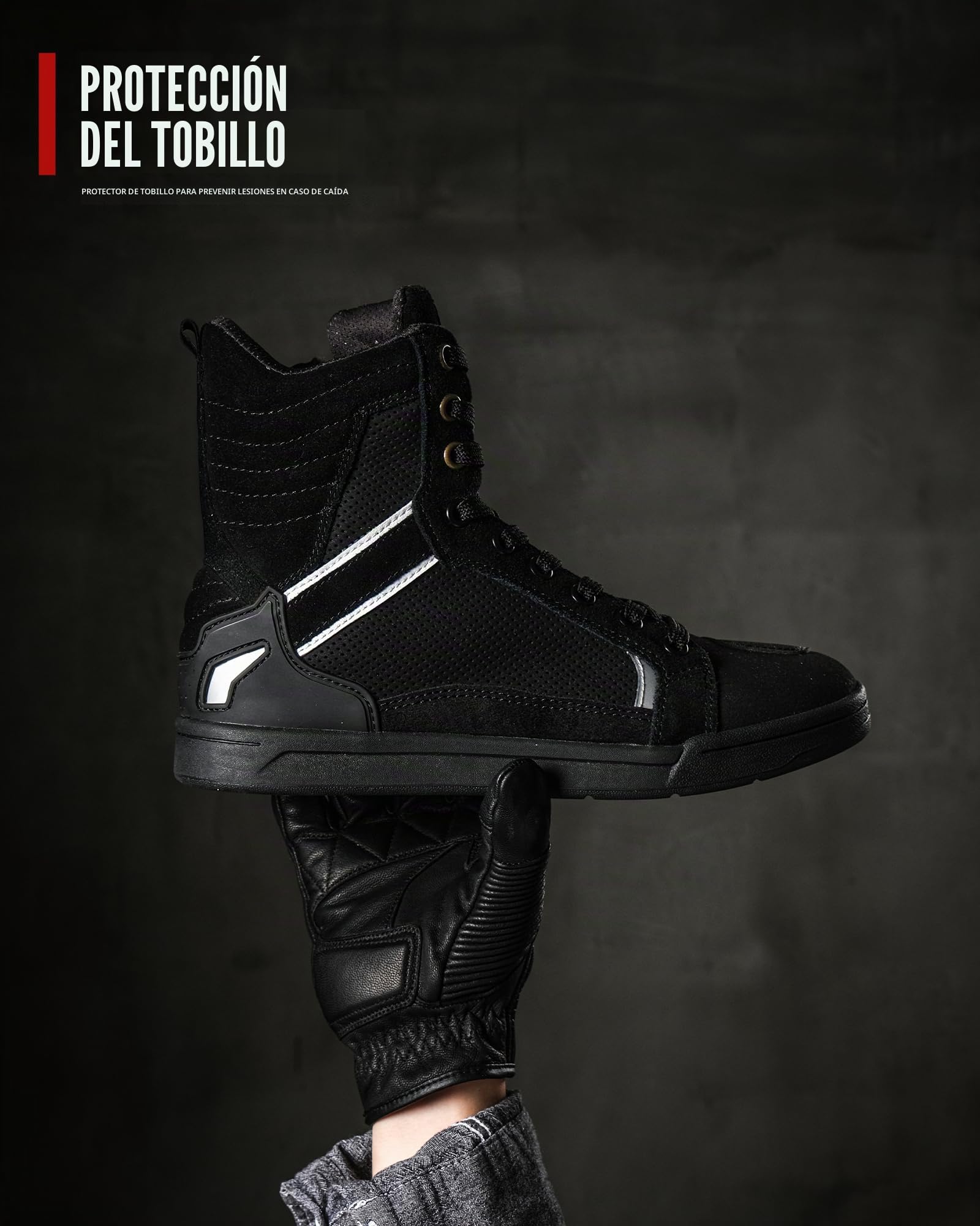 Botas Moto de Cuero Hombre Zapatos Moto Protectoras de Motocross Road Street Motocicleta Casual Zapatillas Transpirables Suela Antideslizante