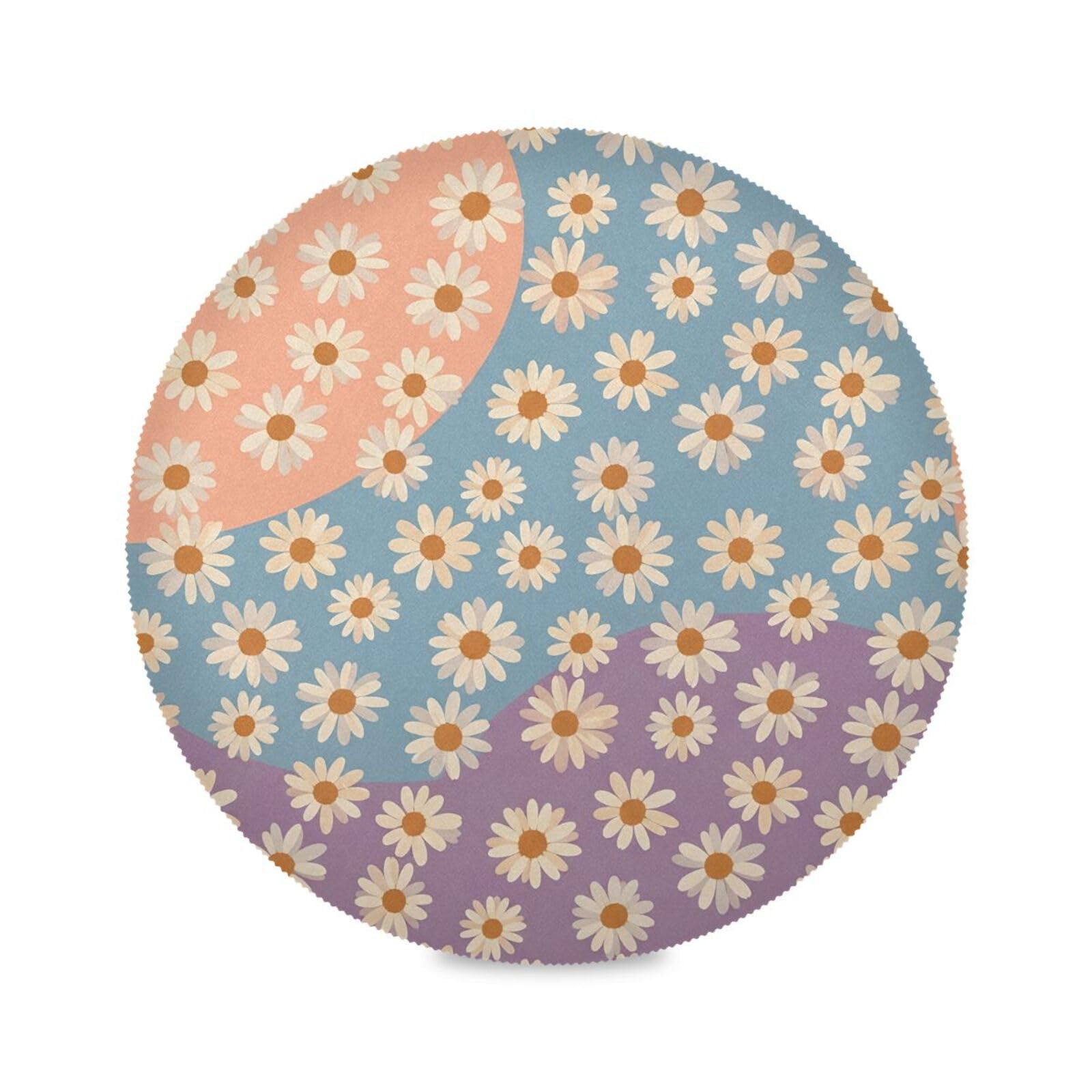 Cgiub 39x39 cm Round Placemats Set of 6 Daisy Heat Resistant Non-Slip Place Mats Washable Decorative Table Mats for Kitchen Dining Table Holiday Party