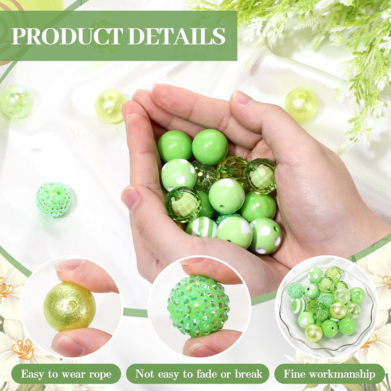 20 Pcs Chunky Bubblegum Beads 20mm Focal Pen Large Rhinestone Pearl Beads for DIY Beadable Pen School Jewelry Making Keychain Craft Making(Fruit Green) - Image 3