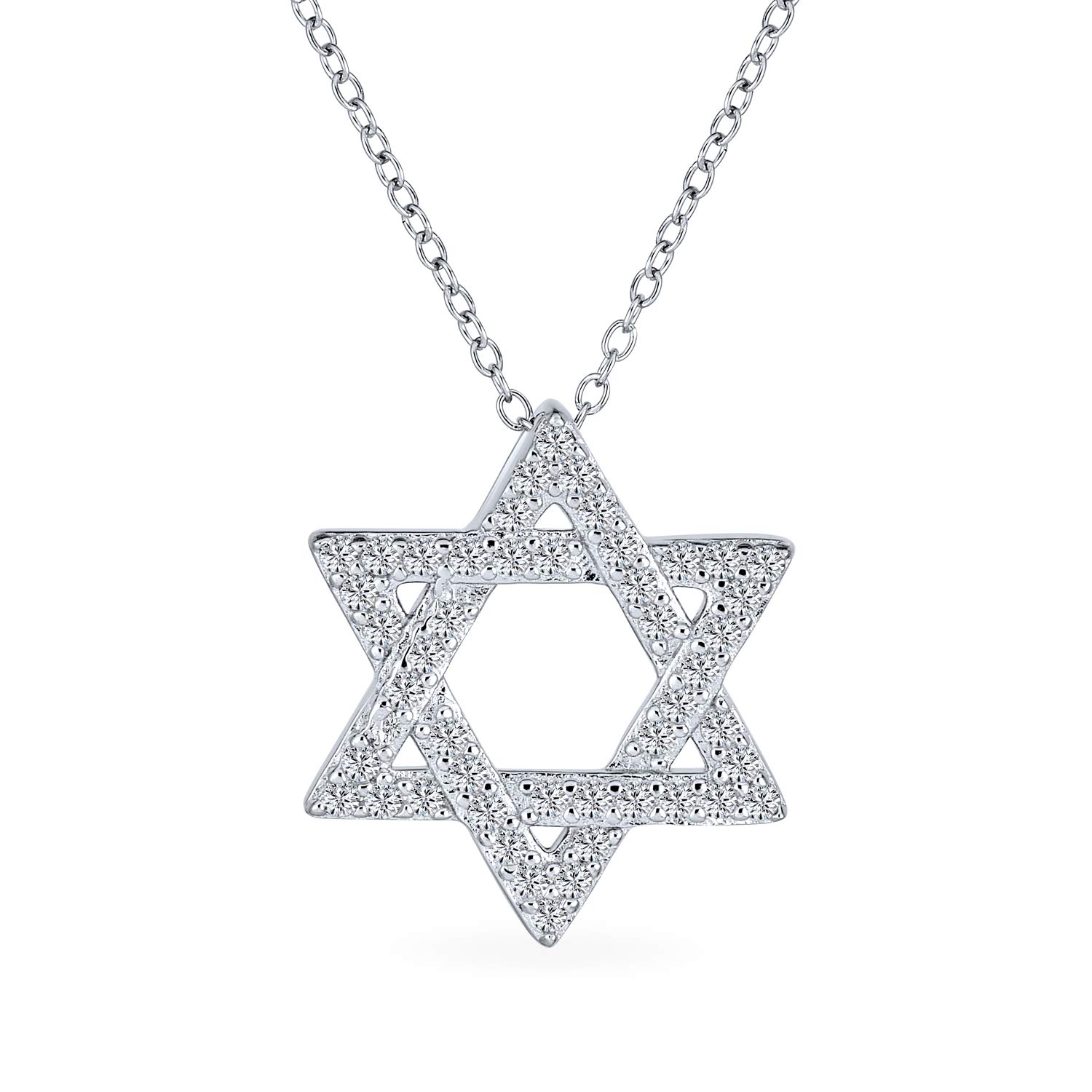 Bling Jewelry Collana con ciondolo Stella di David intrecciata tradizionale religiosa Magen Judaica con accento in Zirconia Cubica CZ per donne adolescenti Bat Mitzvah in argento sterling .925
