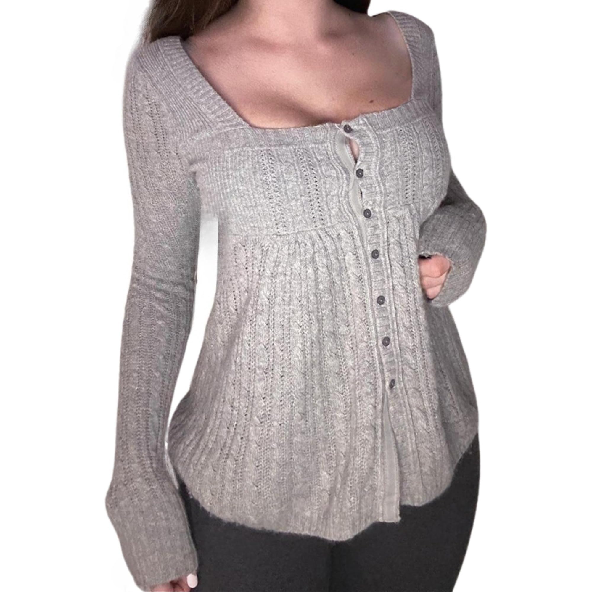 Babydoll Coquette Tops Y2k Fairy Grunge Cottagecore Clothing Cute Peplum Tops 2000s Vintage Fall Knit Sweater