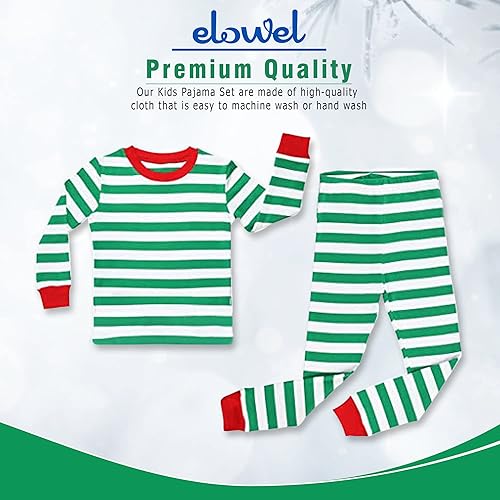 Miniatura 4 de Elowel piyama de dos piezas a rayas para niños y niñas, 2 piezas, 100% algodón, talle 6 meses a 12 años