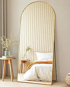 Suidia Arched Full Length Mirror, 58"x21" Floor Mirror Freestanding, Floor Standing Full Body Mirror with Stand for Bedroom, Hanging Mounted for Living Room Cloakroom, Gold