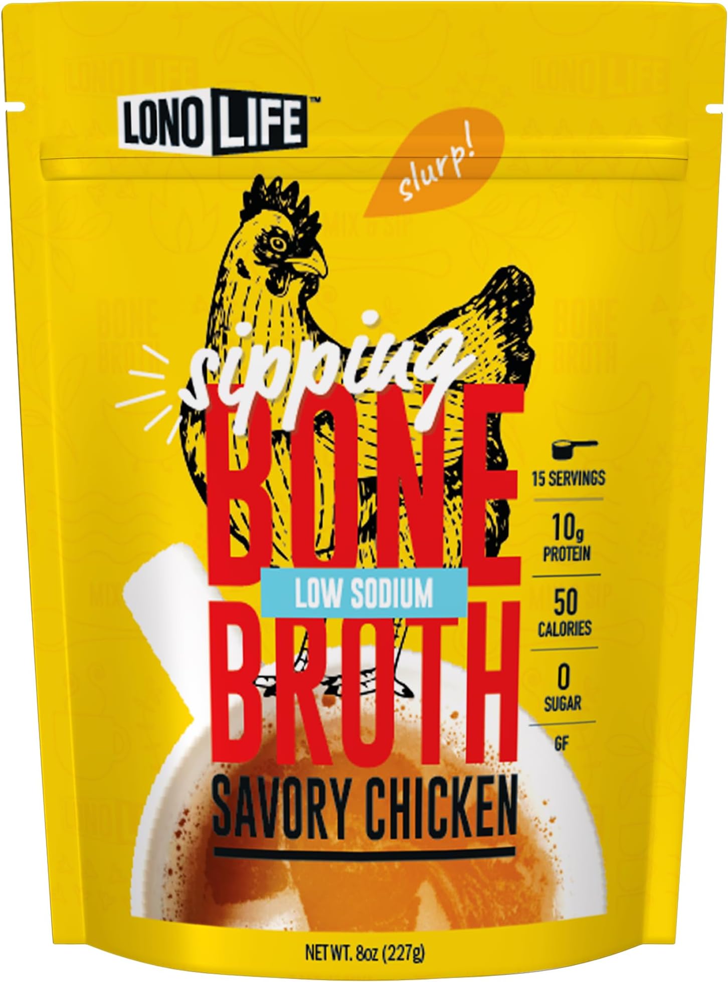 Low Sodium Chicken Bone Broth Powder Mix | 10g Protein | Collagen-Rich, Keto & Paleo Friendly | Natural Ingredients | 8oz Bulk Container (15 Servings)