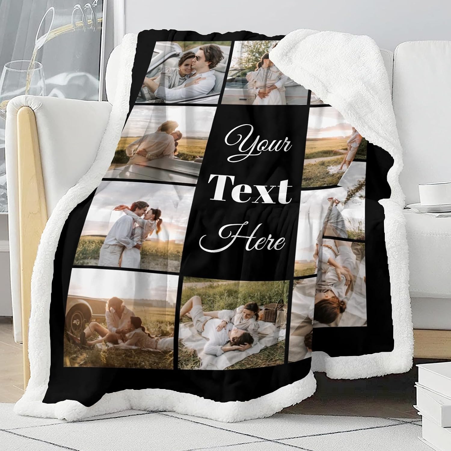 Custom Blanket with Picture Customized Blankets with Photos Personalized Gifts for Birthday Anniversary Christmas New Year, 10 Photos, 50x60 Inch, Sherpa, Minky Fleece Flannel