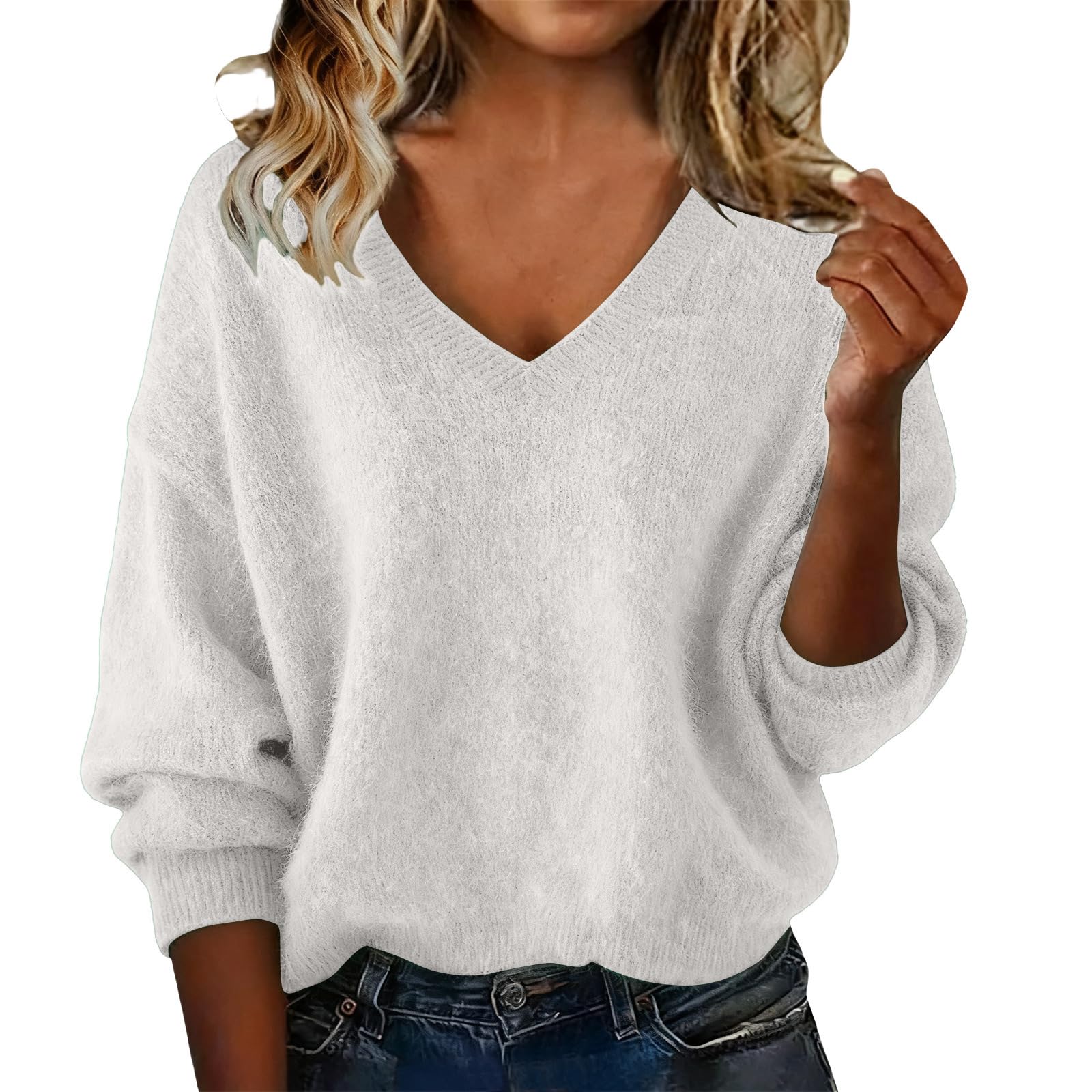 V Neck Sweaters for Women 2025 Winter Casual Long Sleeve Knit Sweater Oversized Lightweight Sweaters Pullover Tops