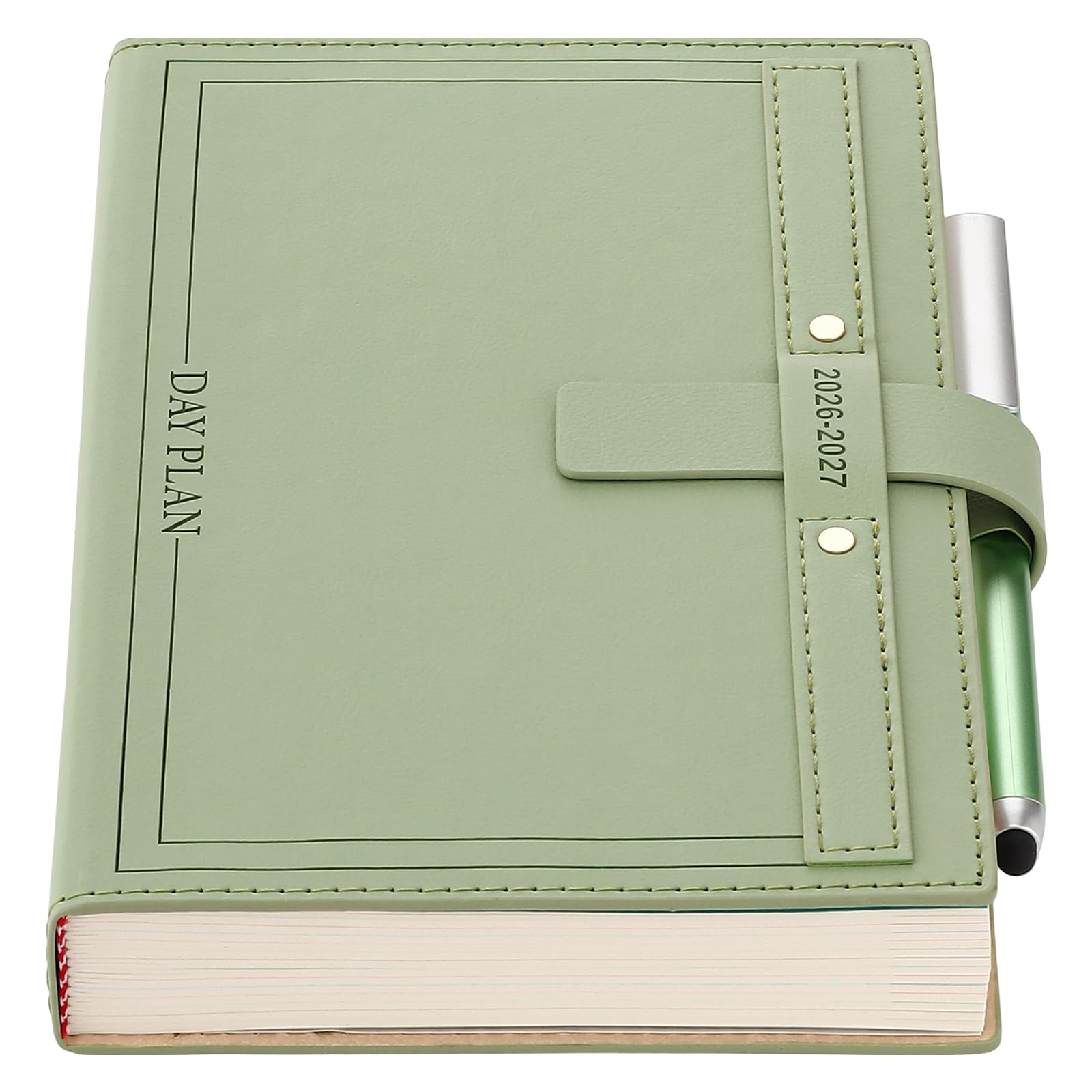 2026-2027 Diary A5 Page a Day, Diary 2026-2027 Day Per Page from Aug 2026 to Aug 2027, Day View Planner Organizer,13 Months Agenda with Pen Set,Colorful Monthly Tabs, 3 Bookmarks (Green)