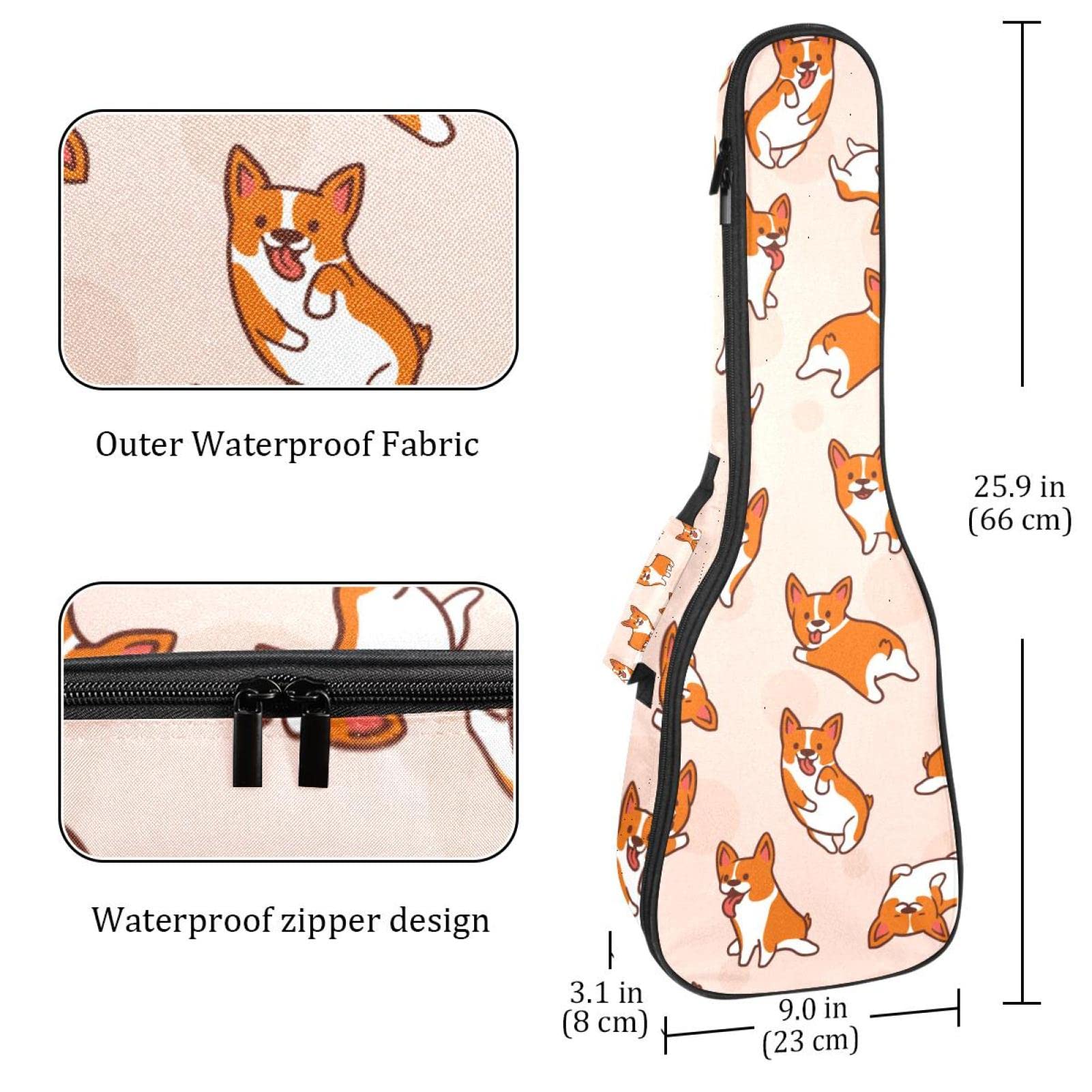 Corgis Housse pour ukulélé soprano pour adulte avec sangles réglables et housse rembourrée imperméable pour ukulélé