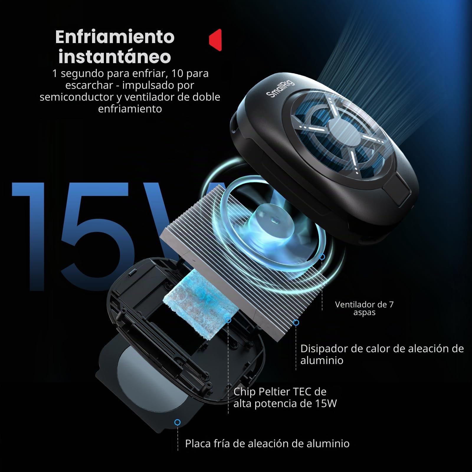 SmallRig Jaula universal Hyper Chill Cooling para iPhone/Android, con enfriador activo de 15 W y adaptador USB-C 2 en 1 y soporte para banco de energía, teléfonos compatibles de 2.5 a 3.1 pulgadas