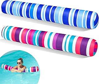 FindUWill 2 Pack Inflatable Swim Pool Noodles, Pool Noodles Floats for Adults, Soft Fabric Covered Large Swim Noodles for Lake, Beach