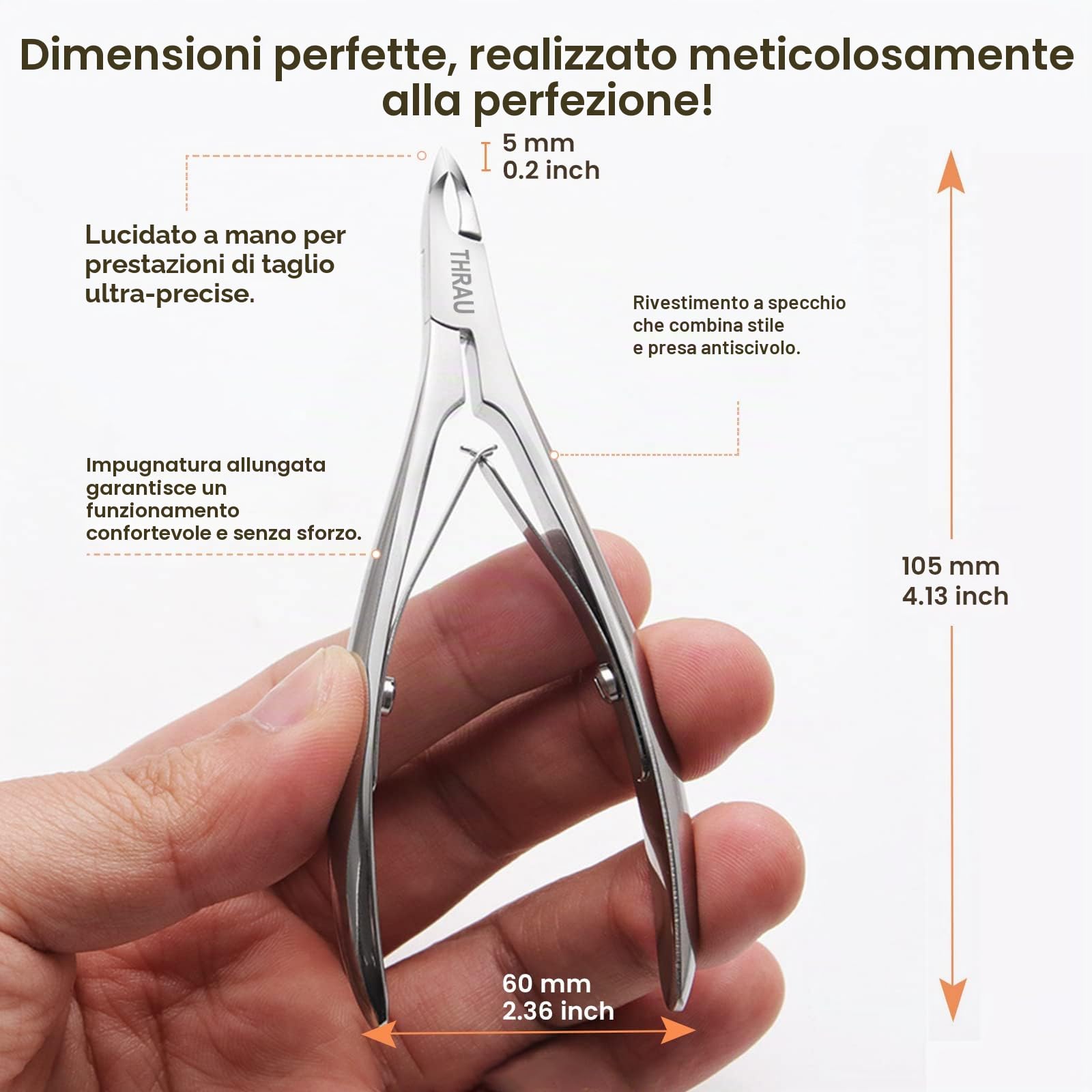 THRAU Tronchesina per Cuticole per Manicure e Pedicure, Rimuovi Cuticole in Acciaio Inox, Punta Fine per Unghie e Pelle Secca