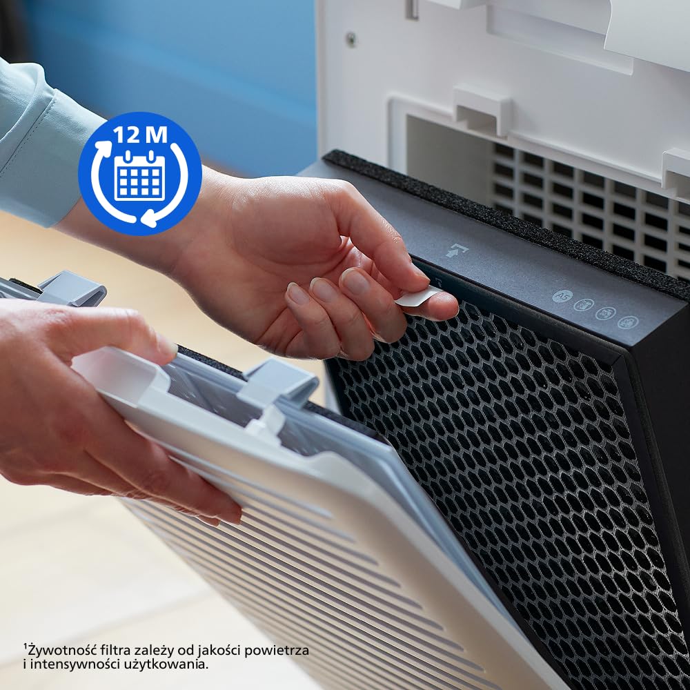 Philips Oryginalny filtr wymienny do oczyszczacza i nawilżacza powietrza 2w1 serii 1000i i 2000i AC1214/AC1215, AC1217, AC2721/AC2726/AC2729, z węglem aktywnym, 12 miesięcy, czarno-biały (FY1413/30)