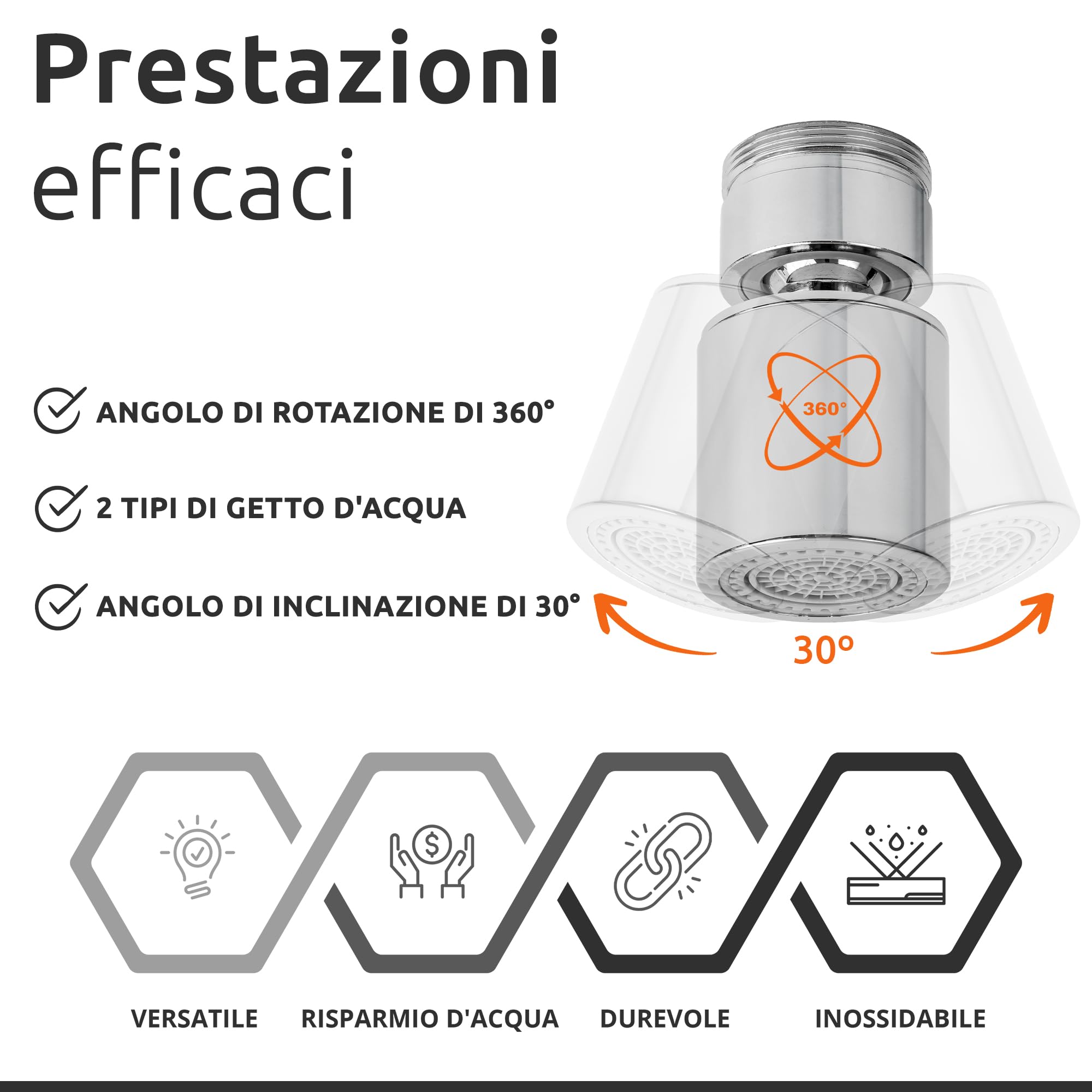 ECENCE Aeratore Rubinetto Cucina Può Girevole a 360° in cromo, Rompigetto Rubinetto Cucina, Adatto Rubinetti Lavandino M24 Aeratore per Cucina e Bagno