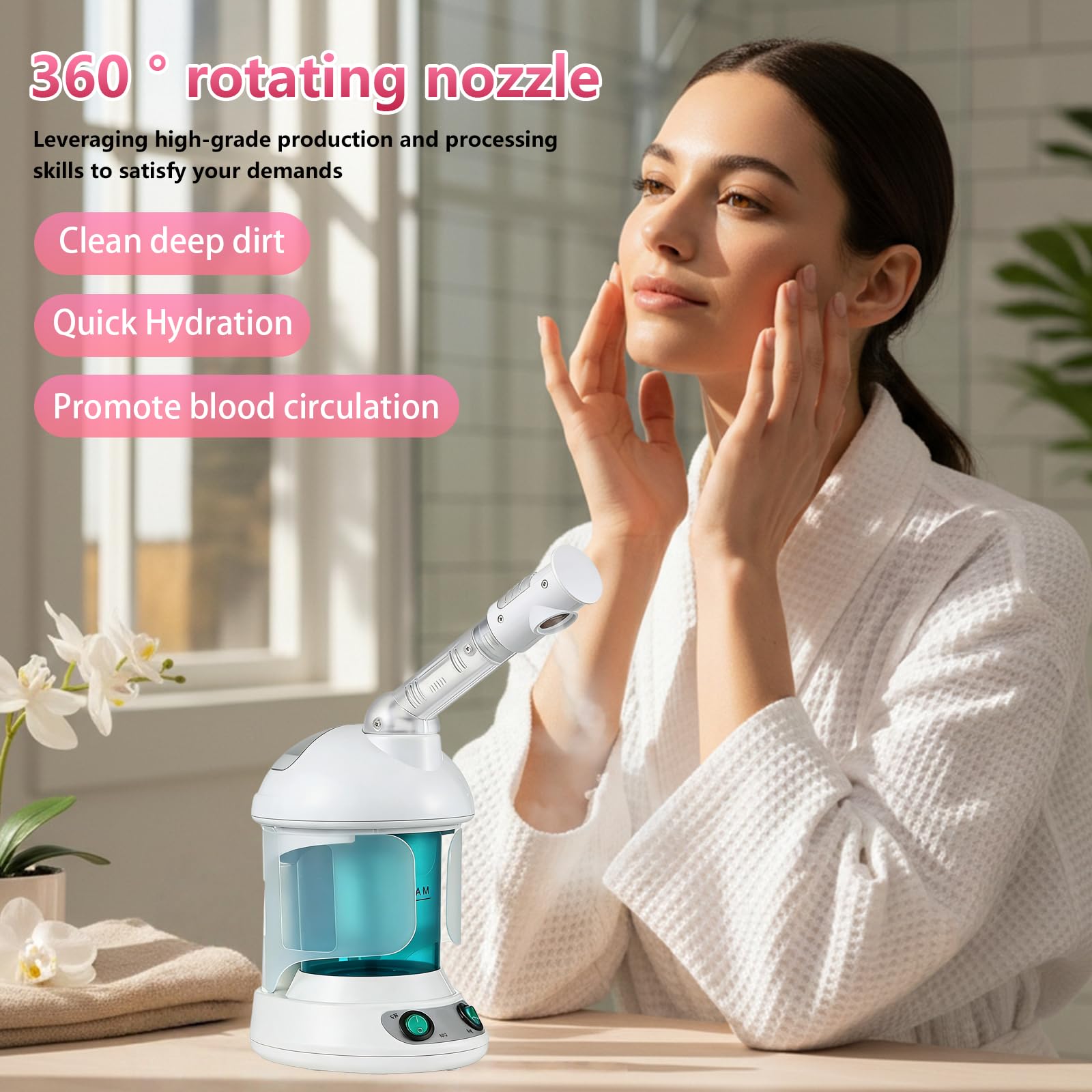 GBKDQQ Vapore facciale: sauna facciale Nano ionico vapore, umidificatore caldo, vapore viso caldo, vapore viso viso per spa facciale, sauna o salone, spray girevole a 360°