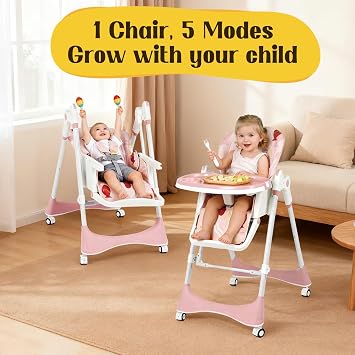 6-in-1 High Chair | Convertible Baby High Chair for Newborn to Toddler | Easy-Clean, Foldable & Adjustable with Removable Tray, Floral Dust Pink