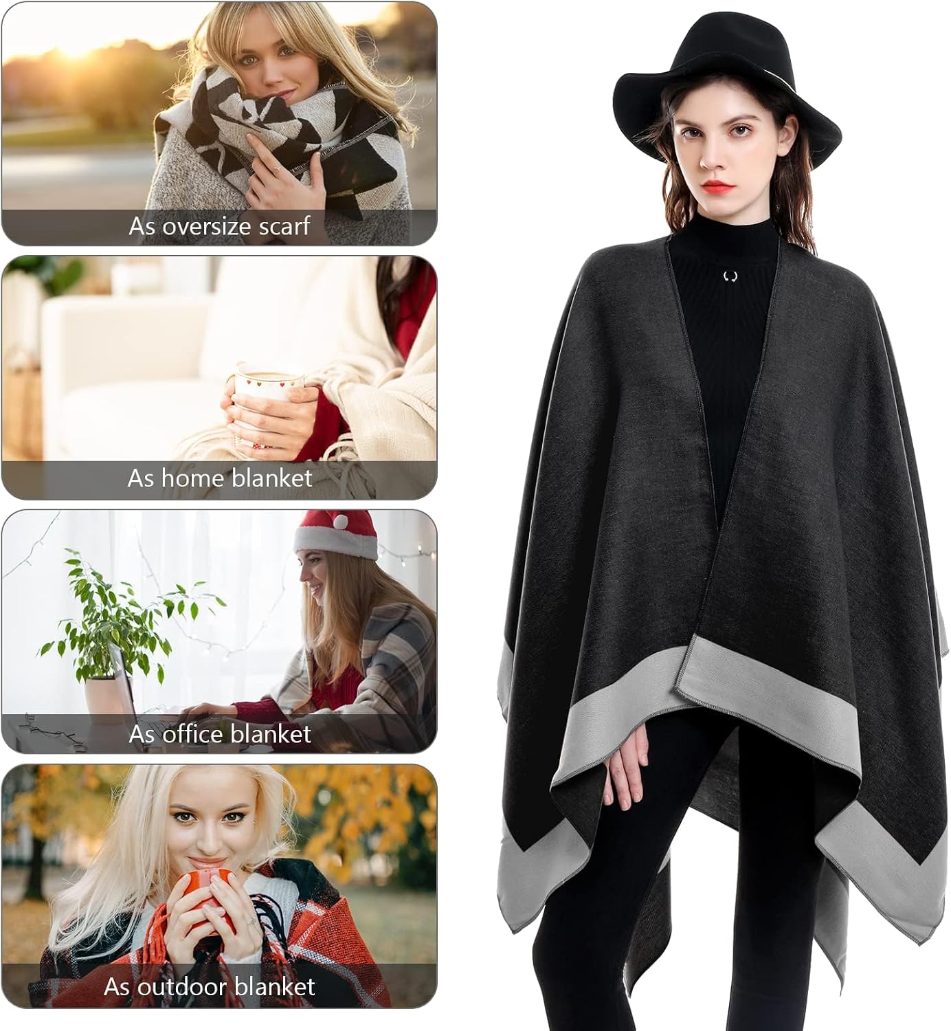 Shawl Wraps for Women, Elegant Knitted Cape Open Front Poncho Scarf Blanket Cardigan Coat for Spring, Autumn, and Winter image 4