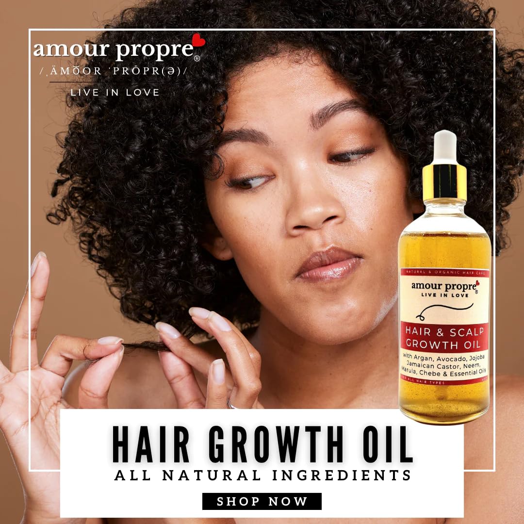 Hair Growth Oil by Amour Propre® 7 Oil Blend Scalp & Hair Treatment Oil to Strengthen & Lengthen Curls – with Avocado Oil, Jamaican Castor Oil, Argan Oil, Jojoba Oil