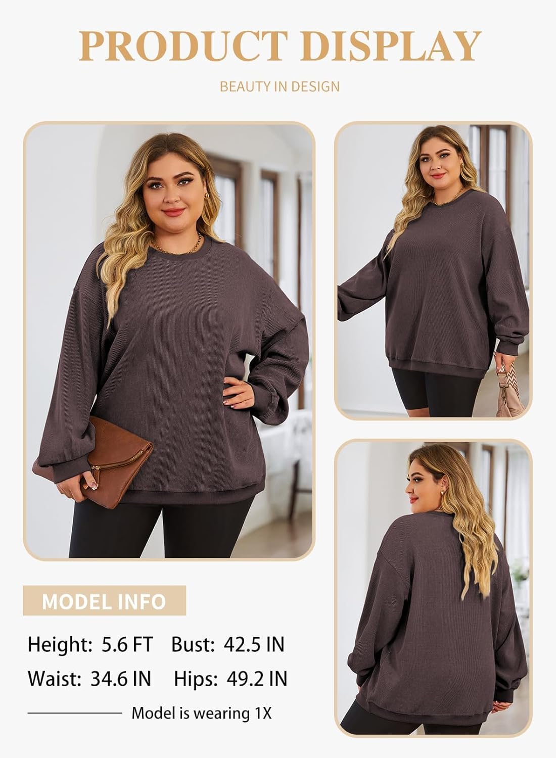 Eytino Women Plus Size Sweatshirts Long Sleeve Crew Neck Casual Oversized Soft Pullover Tops Shirts(1X-5X) - Image 3
