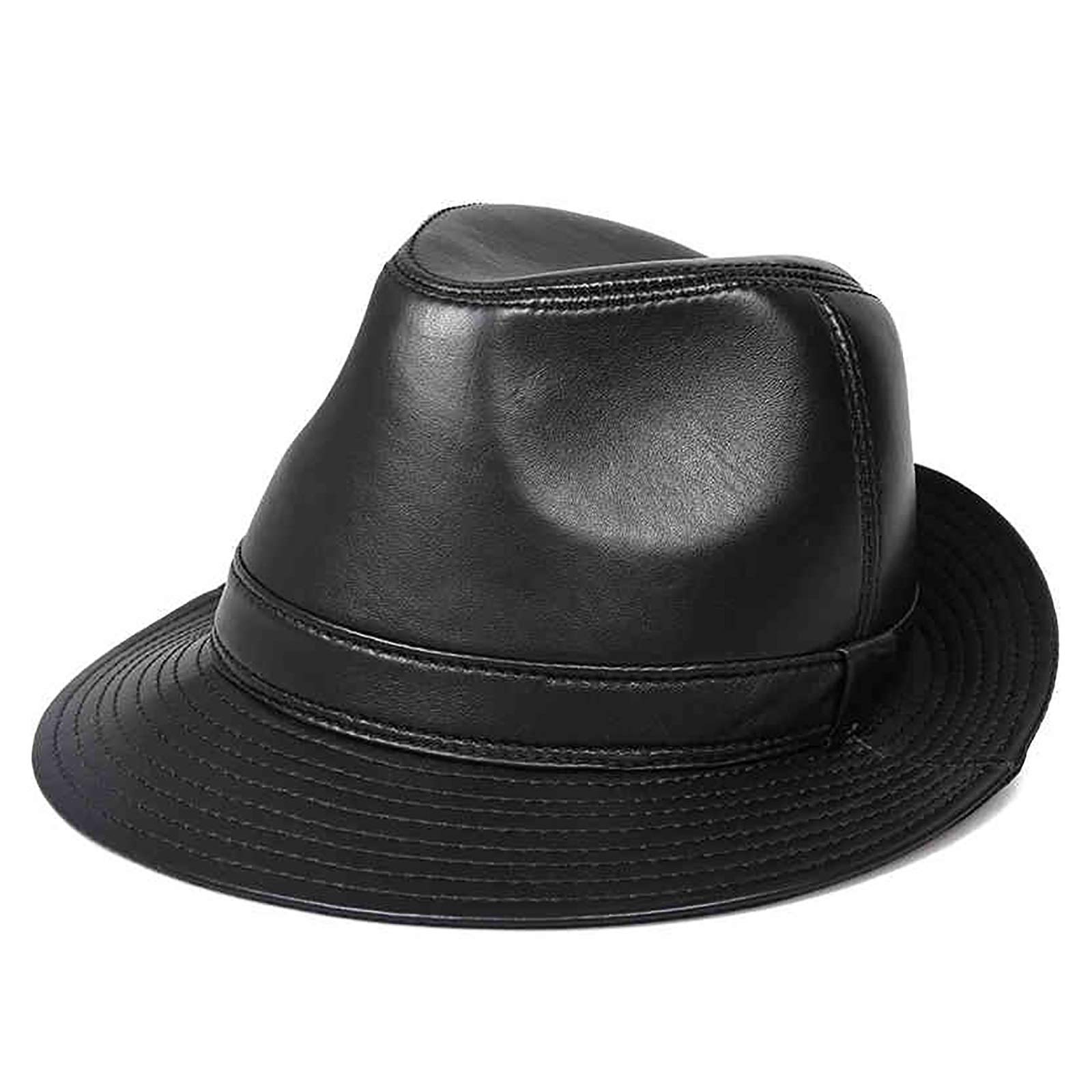 Sombreros de invierno, hombres de cuero Fedora Hat Jazz Cap Sheepskin Top Hat Sombrero envejecido de mediana edad Gorra Panamá Otoño e invierno 55-63cm