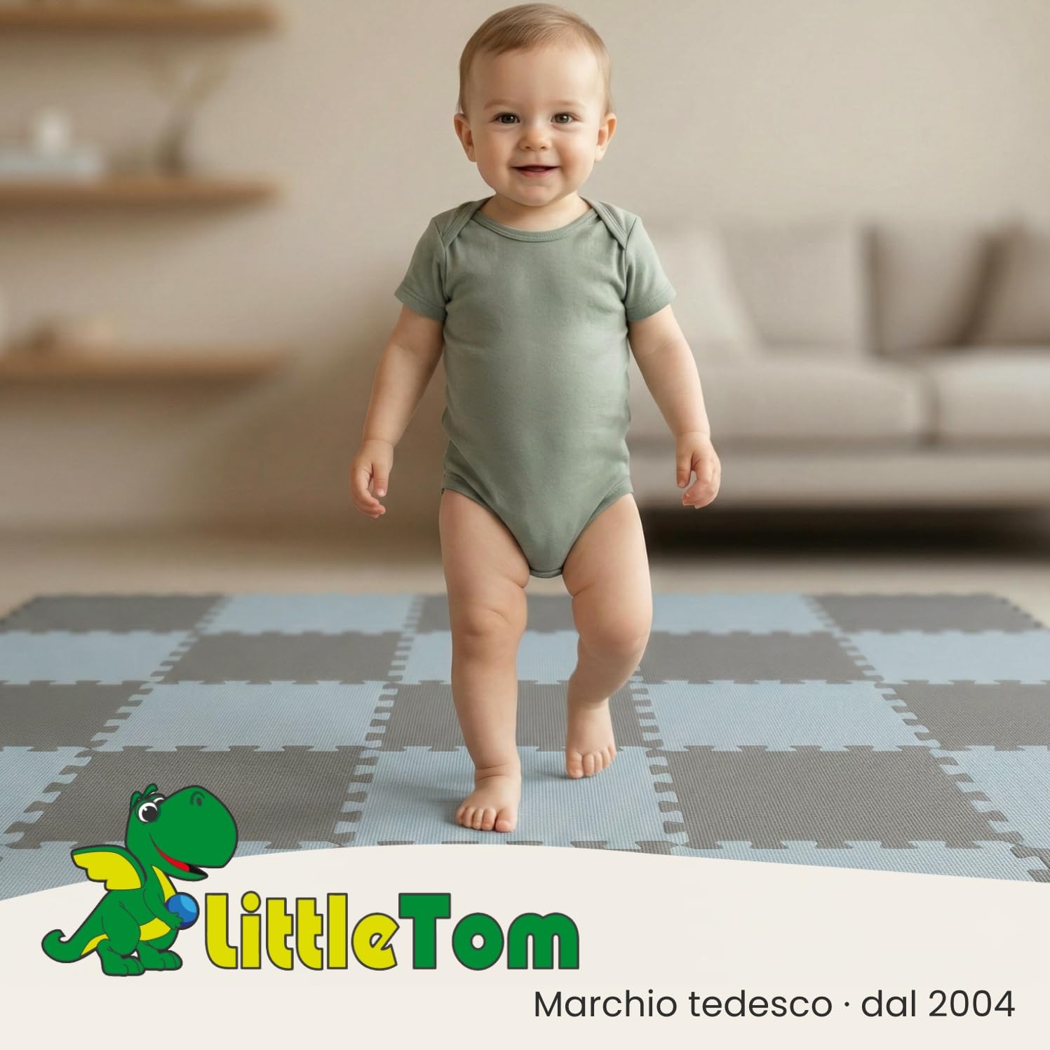 LittleTom 18 Pezzi Tappeto Puzzle per Bambini - Certificato TÜV - Piastrelle EVA con Bordi 30x30 cm - Pavimento Morbido e Antiscivolo - Superficie Puzzle Protettiva per la Cameretta e Gioco a Terra