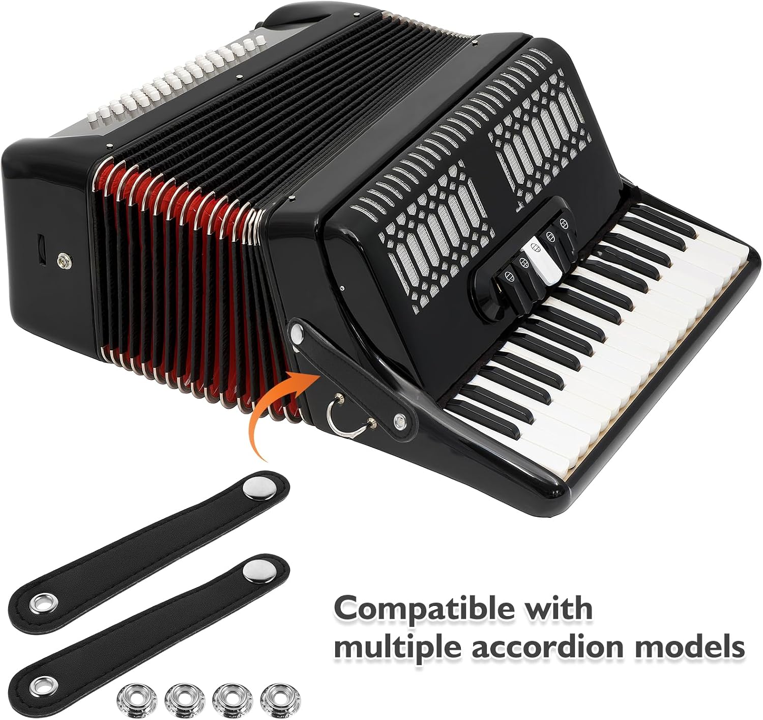 2Pcs Accordion Bellows Straps: with Buckles - Black Artificial Leather Bellows Strap for Enhanced Stability - Replacement Parts for Accordion Players Hole Spacing 11.2cm