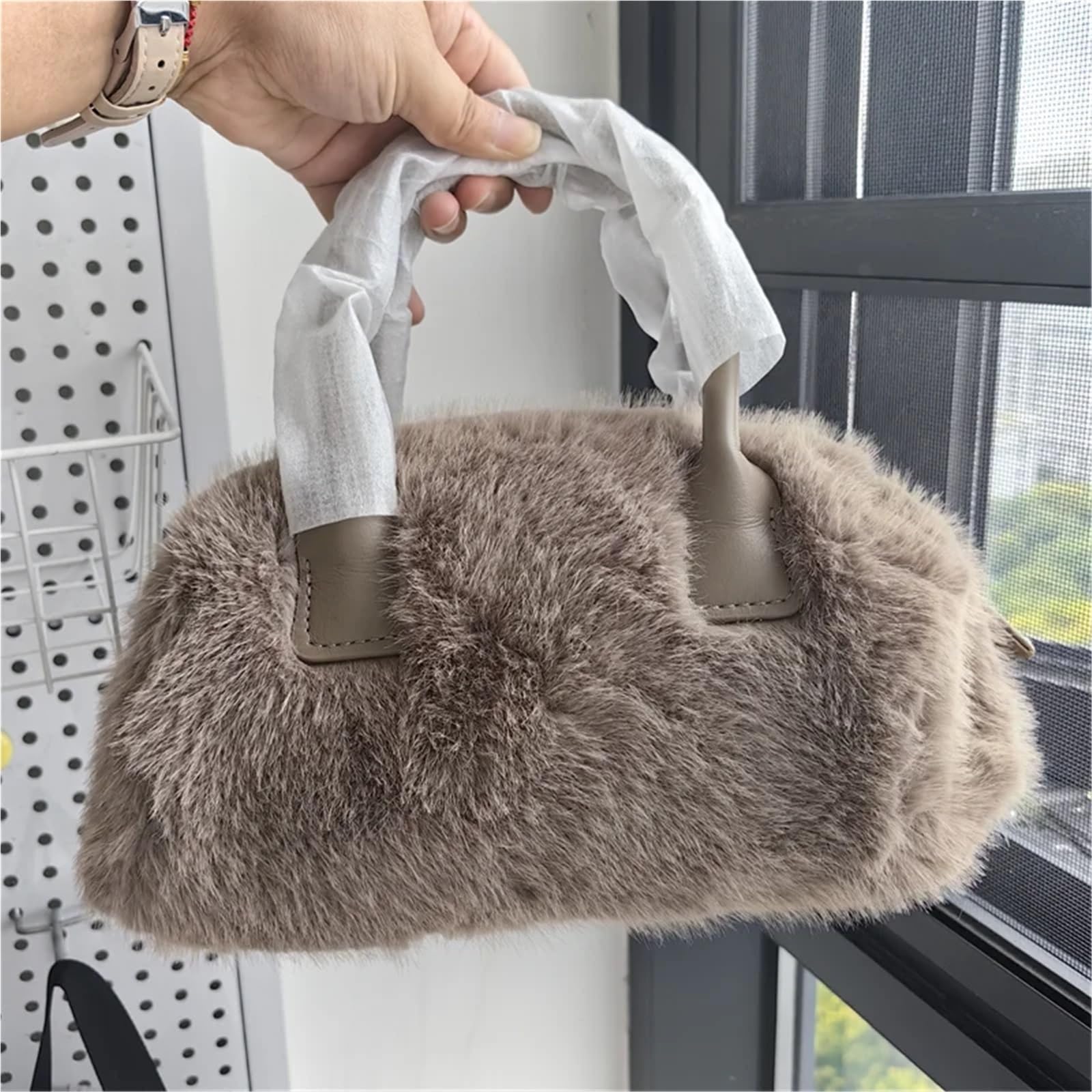 Borsa a mano invernale in pelliccia sintetica, semplice, tinta unita, morbida e soffice, con tracolla, for donna, manico corto borsa tote Borsa Tote Fuzzy da Donna