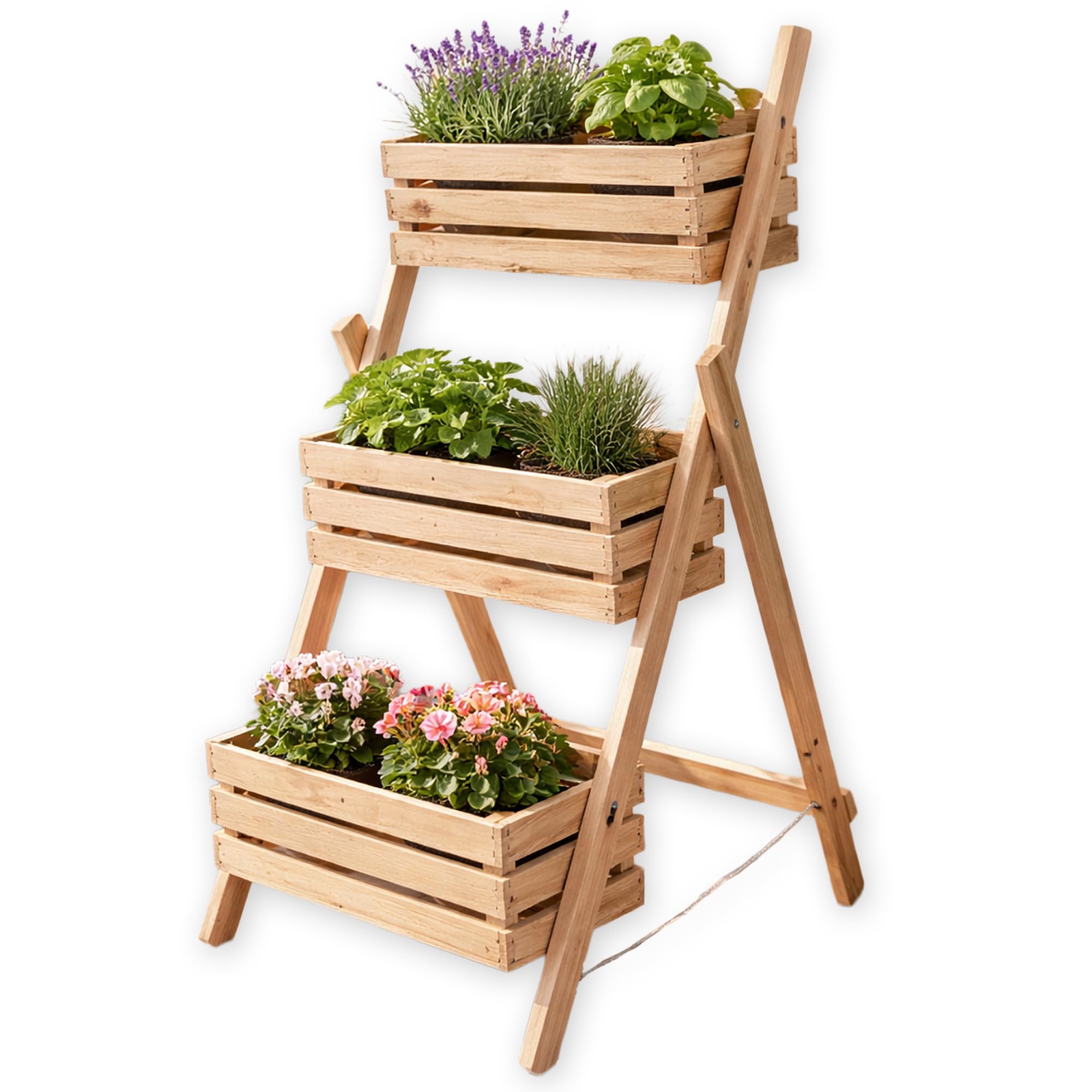 MG Design Support Plantes en Bois 80 x 130 cm – étagère à Plantes 3 Niveaux, adapté pour bac 60 cm, pour Fleurs, Herbes et légumes, jardinière Verticale pour Jardin et terrasse