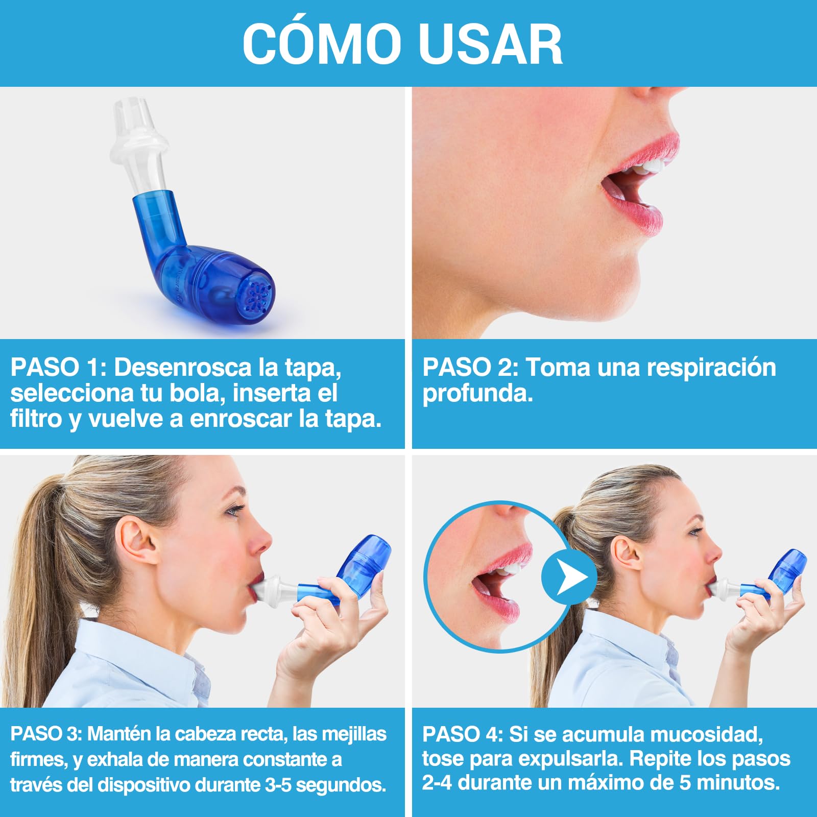 Tilcare Dispositivo de Eliminación de Moco y Expansor de Pulmón Respiratorio - Ayuda de Terapia de Ejercicio y Limpieza - Gran Tratamiento para EPOC, Asma, Fibrosis Quística o Fumadores