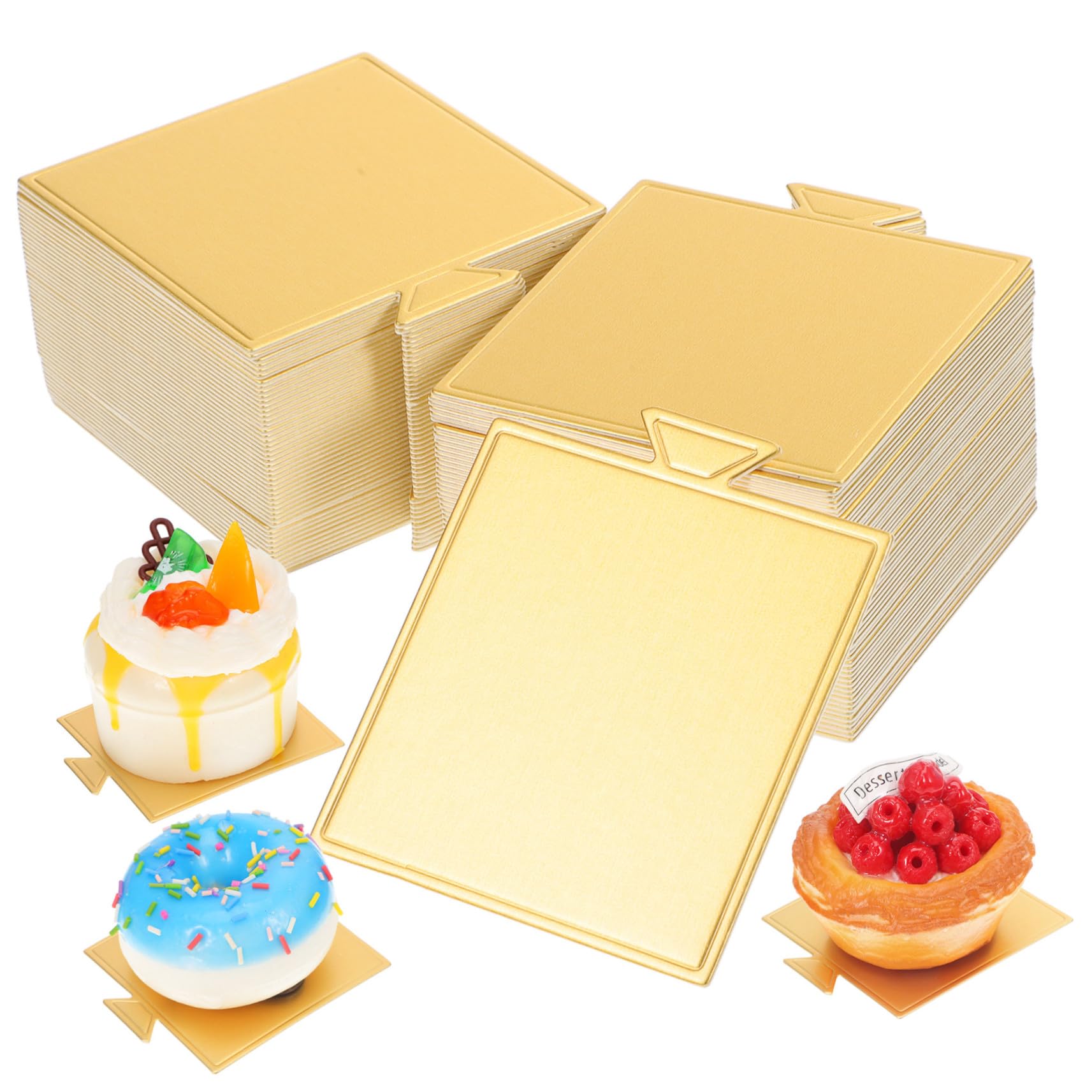 DOITOOL 100 Blatt Quadratische Mousse Kuchenböden aus Goldenem Papier Dekorative Tortenunterlage für Kuchenstütze und Elegantes Servieren