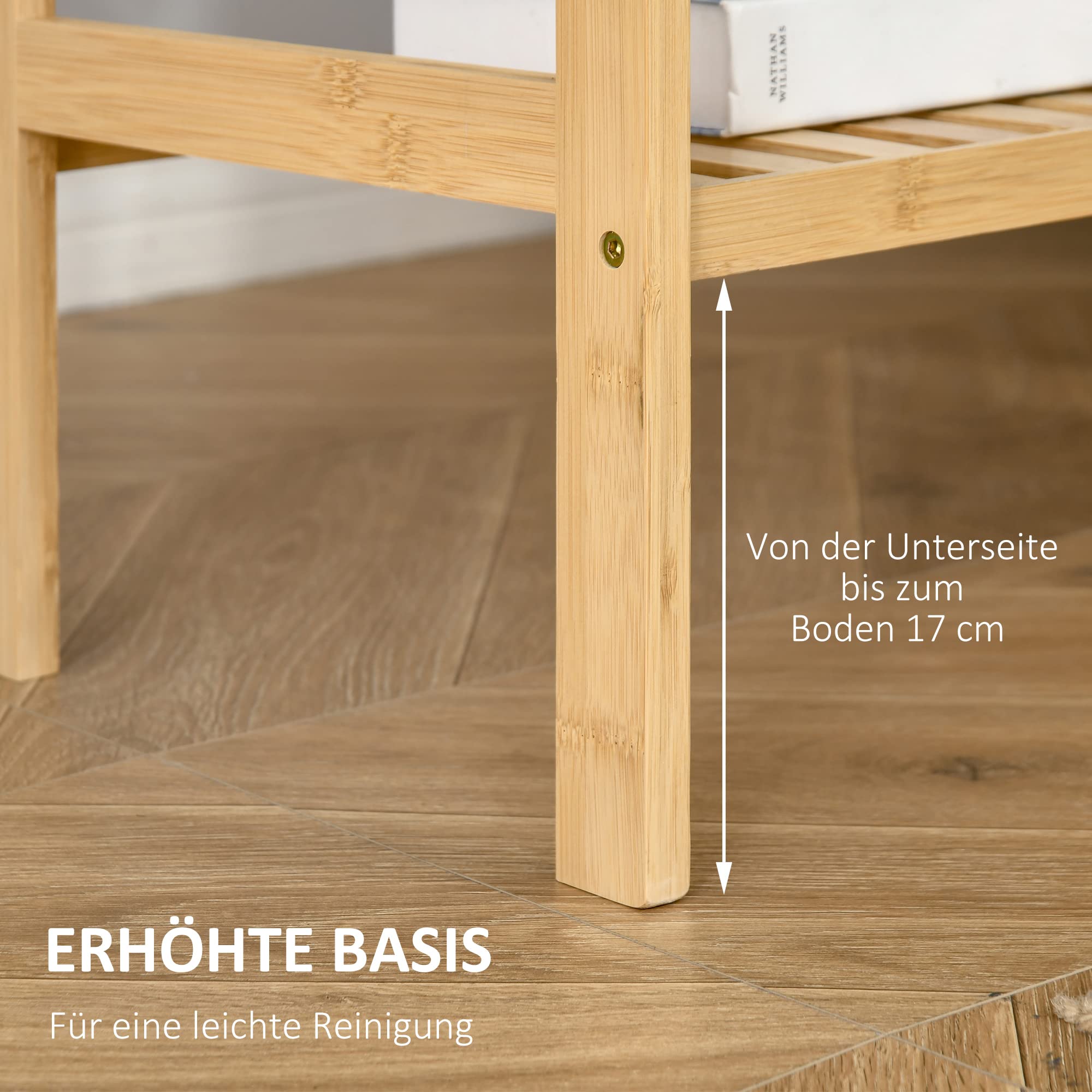 HOMCOM Badregal Standregal mit 4 Ebenen für Bad Natur 62 x 33 x 112 cm | Bambusregal, Küchenregal, für Küche, Wohnzimmer, Flur