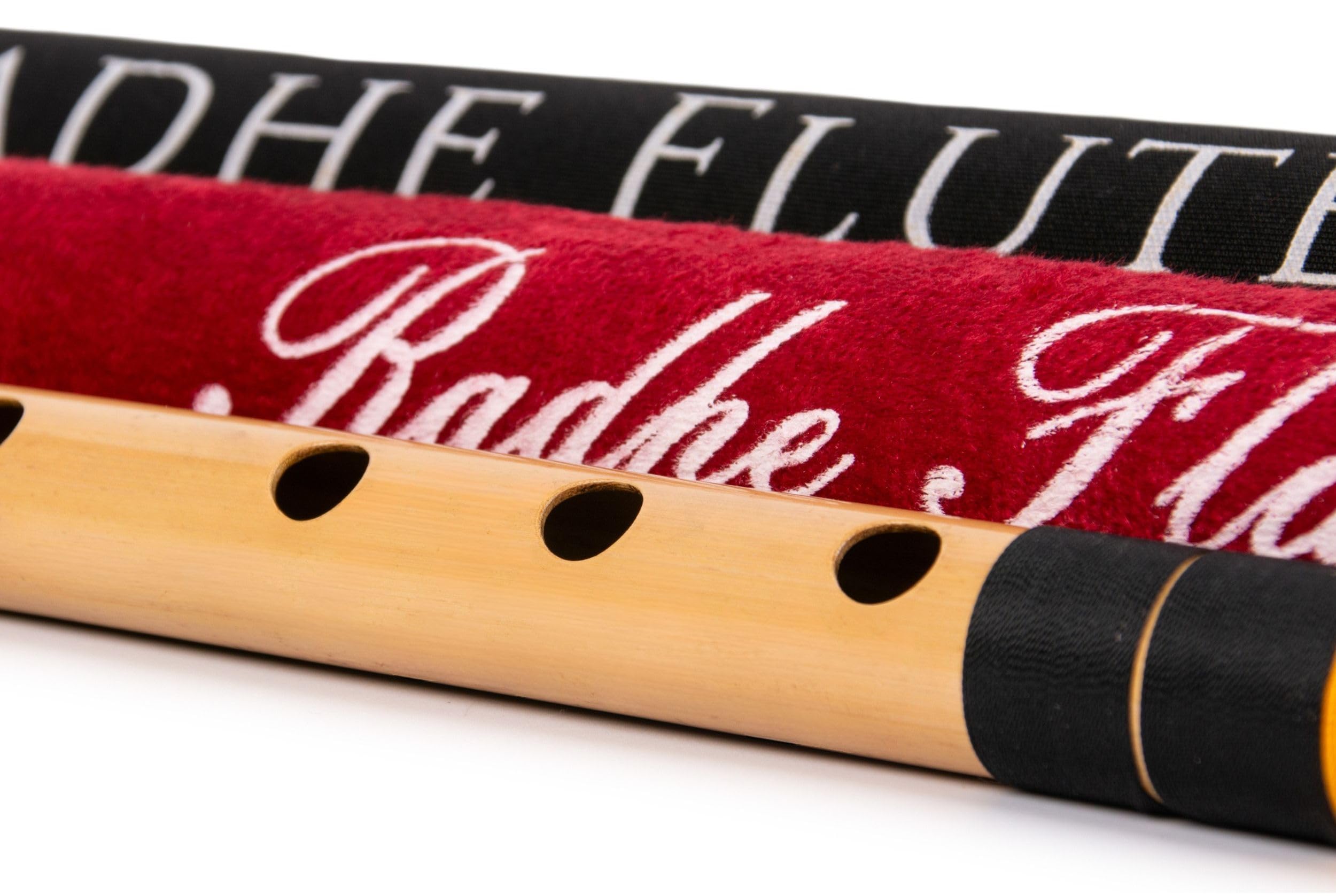 Radhe Flutes | Bansuri professionnel en bambou | Un naturel | Droitier | Base Octave | Avec couverture rigide | Noir et orange | Fabriqué à la main par Tej Sharma