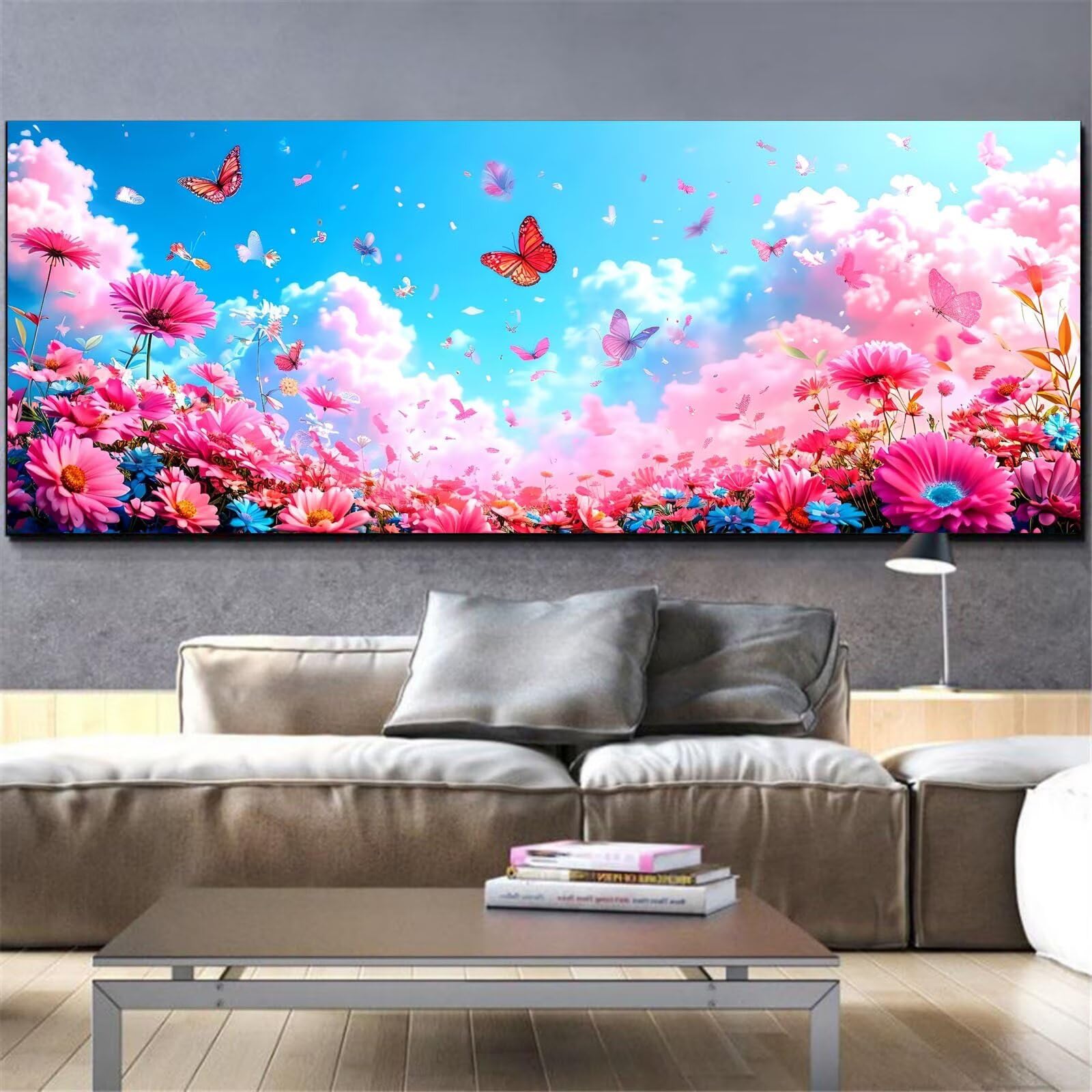 Mefooge Diamond Painting Papillon Peinture Diamant Point de Croix Kit Diamond Painting Fleur Kit Complet Cristal Strass Artisanat Peinture Numéro Personnalisé Pour Murale Décor 70x140cm L628