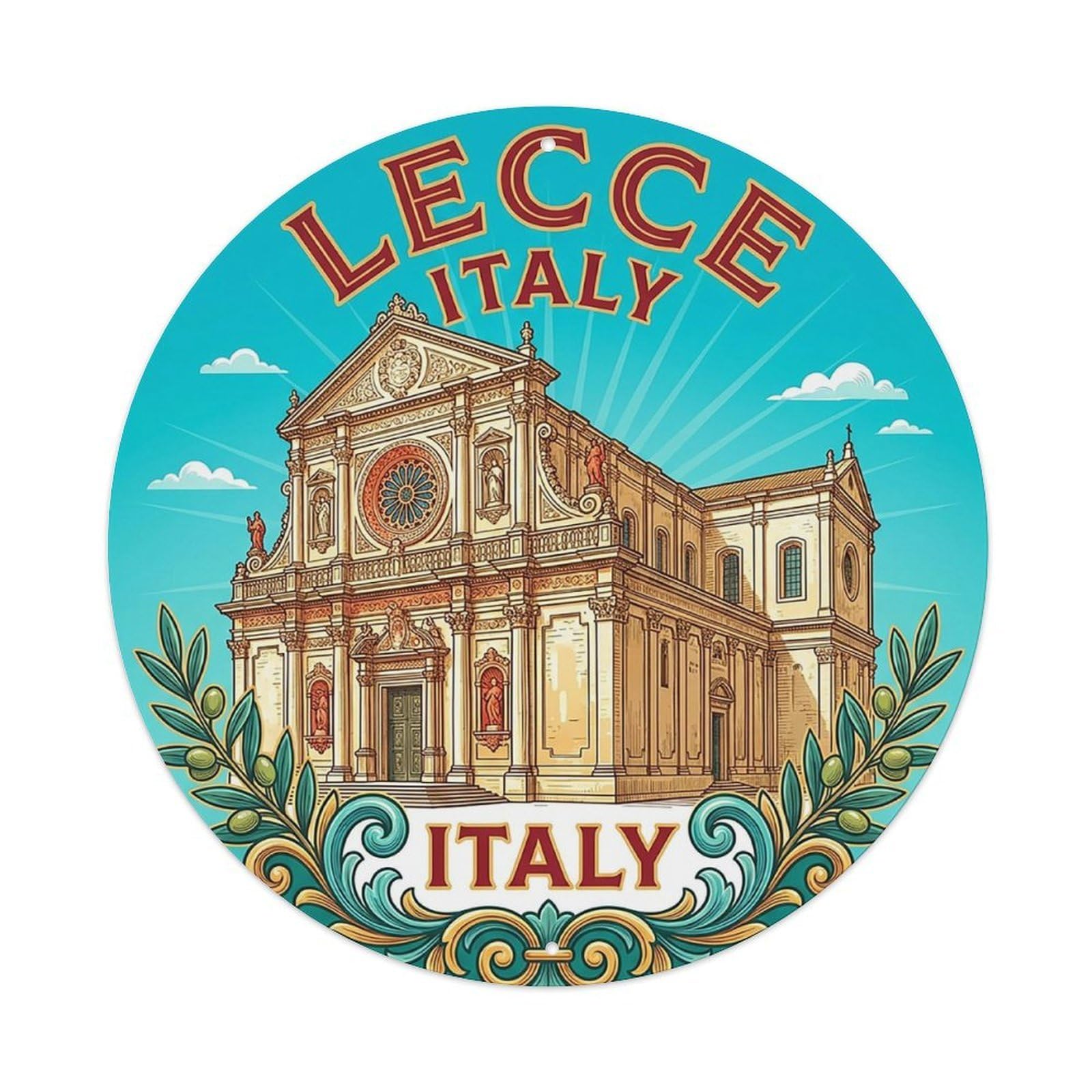 Retro Travel Italy Lecce Vintage Metal Tin Sign Plaque Wall Decor for Cafe, Club Bar, Office, Garden Metal Poster 8x8Inch