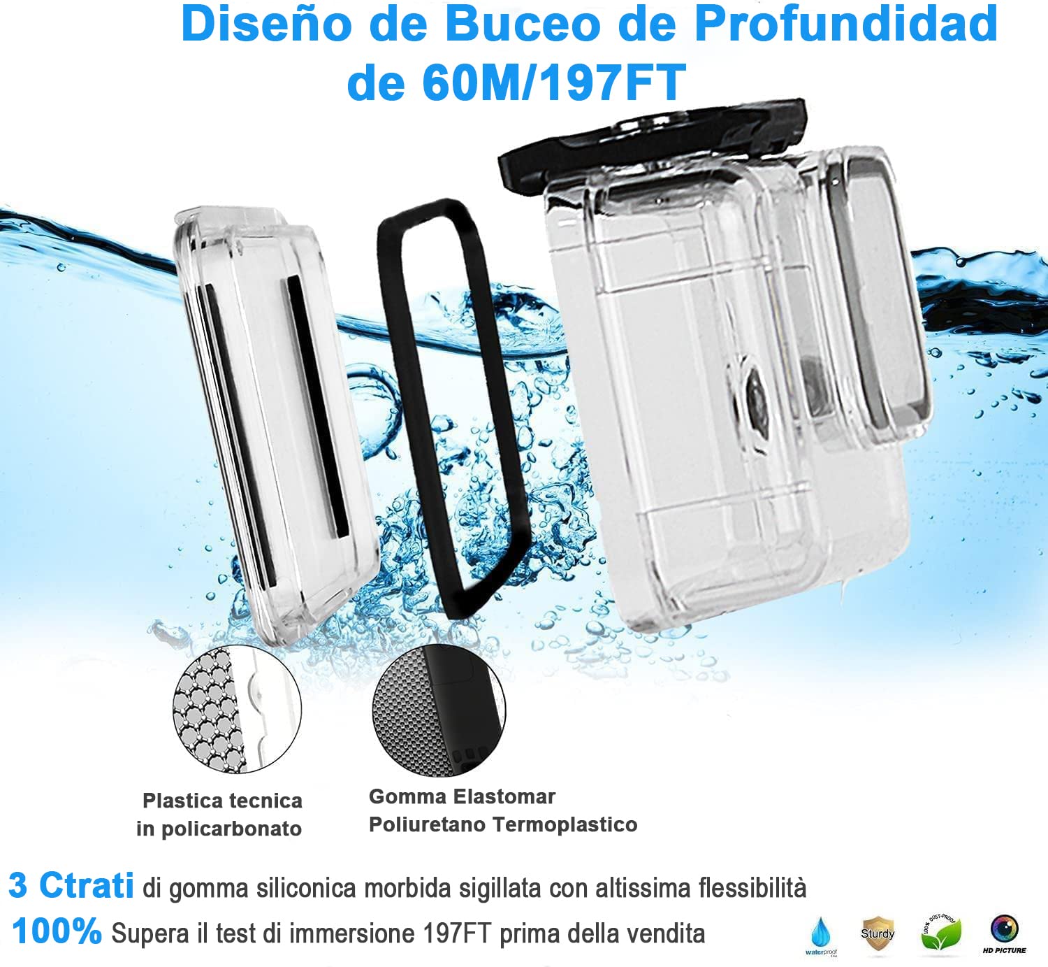 FitStill Custodia impermeabile 60M/196FT per Go Pro Hero 13/Hero 12/Hero 11/Hero 10/Hero 9 Black, custodia protettiva subacquea con accessori per fotocamera Go Pro Hero 13/12/11/10/9 Action camera
