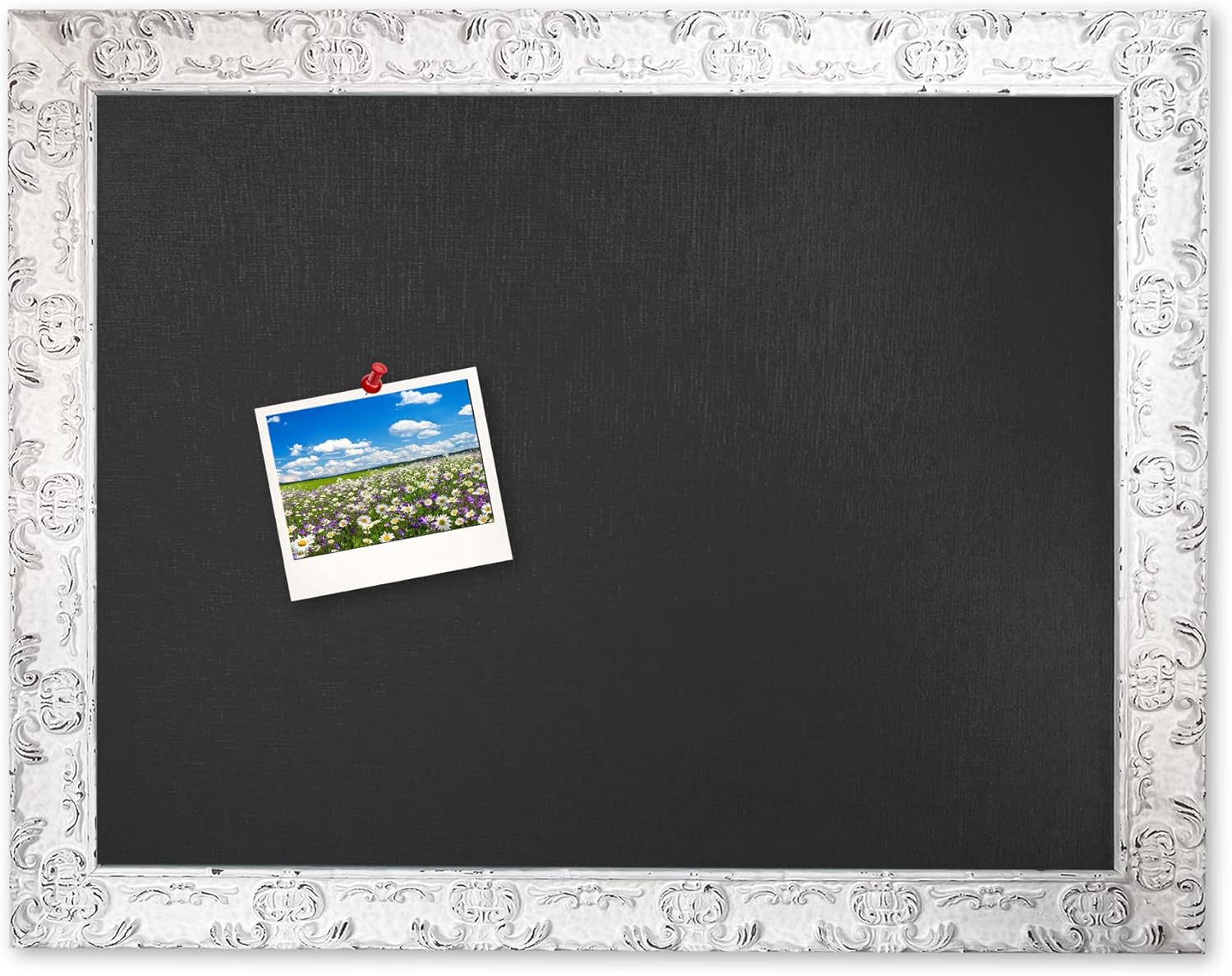 Chic French Country Framed Fabric Bulletin Board Handcrafted (24x30, White frame | Black fabric)