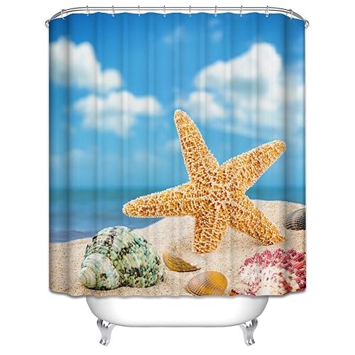 Homefly Abxinyoule Seashell Conch Starfish Shower Curtain Fishing