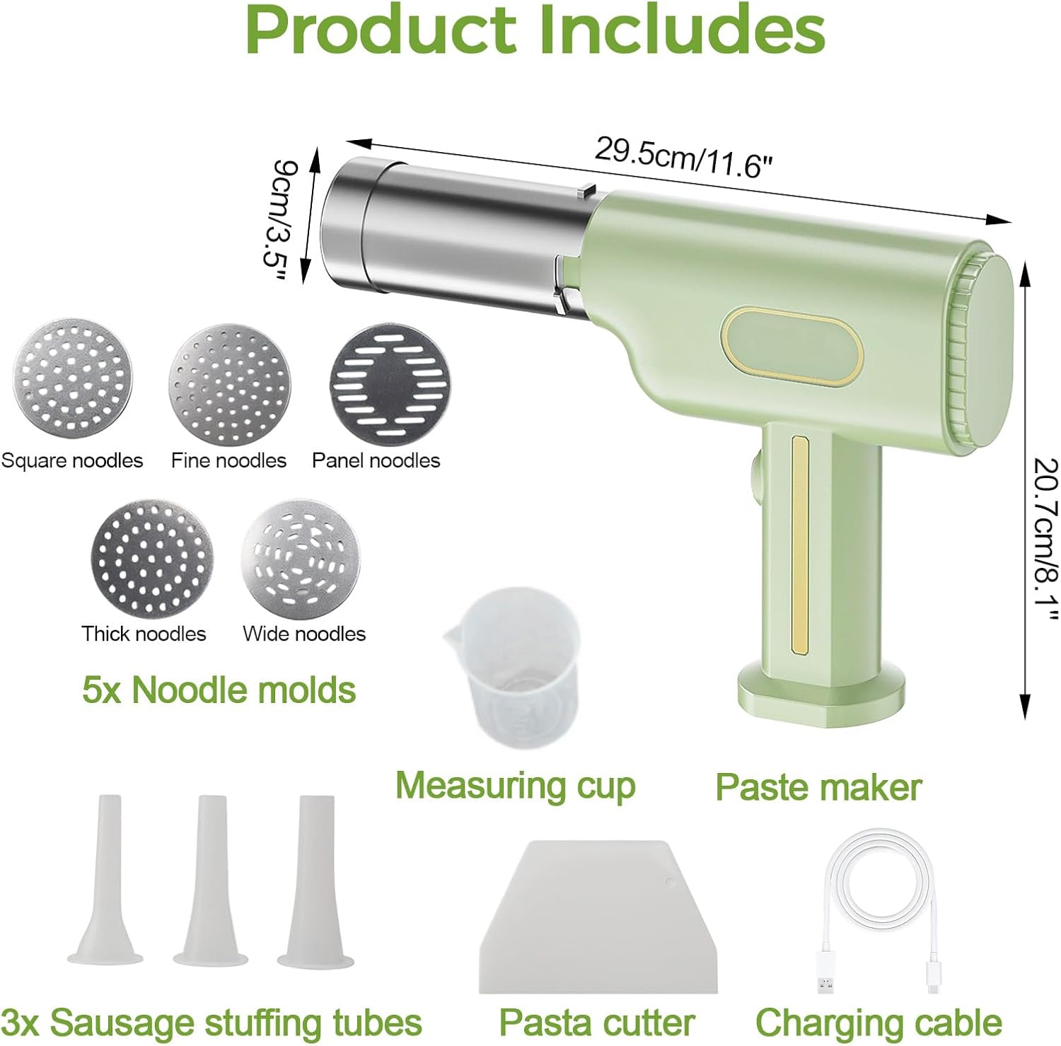 Handheld Electric Pasta Maker, 5-in-1 Cordless Noodle Machine with Molds and Dough Cutter, Portable Automatic Dough Pressing Machine, Stainless Steel, Easy to Clean
