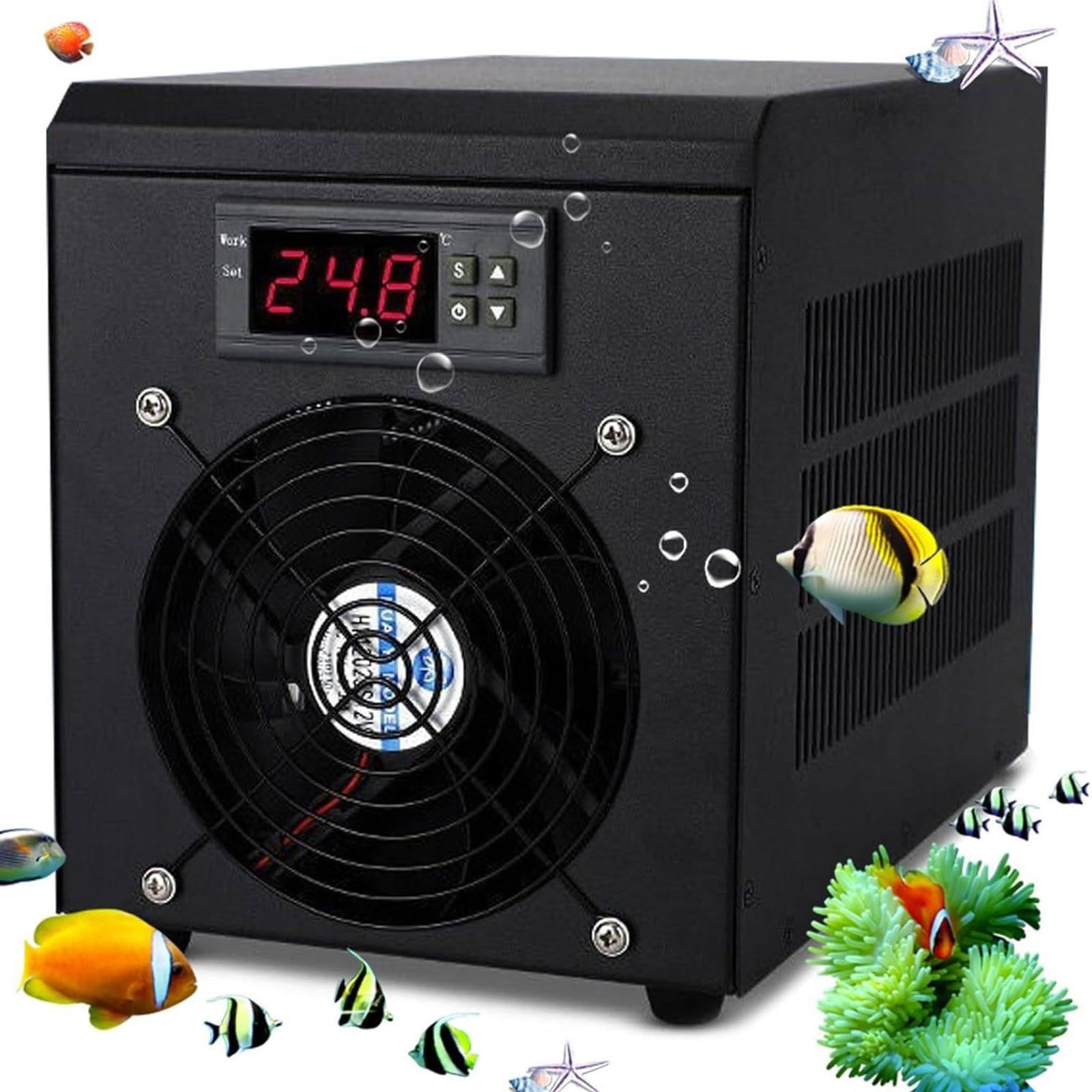 Enfriador de Agua for Acuario, Kit de Bomba enfriadora de 60 l, Enfriador de Tanque de Peces con Dispositivo de Temperatura Constante de 18-30 ℃, máquina de enfriamiento de Agua for Arrecife