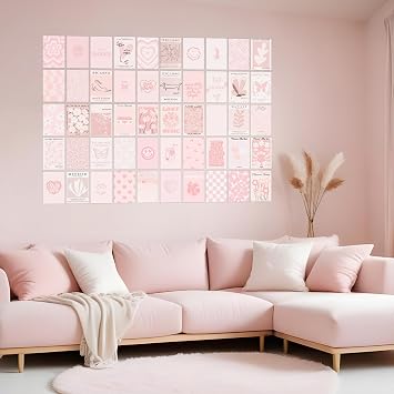 Pink Wall Collage Kit - Aesthetic Posters & Prints for Dorm Room Decor (50pcs 4x6 inch)