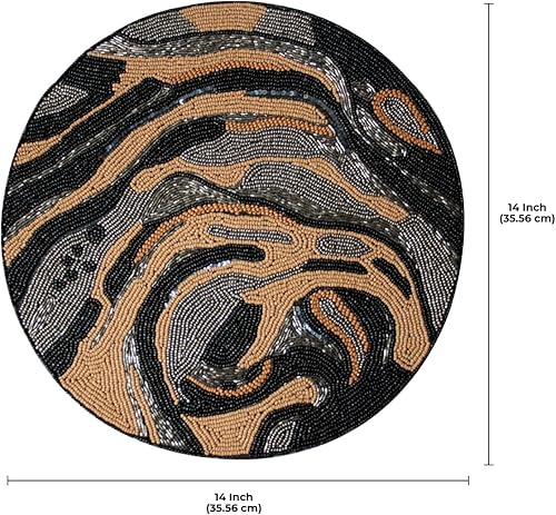 Miniatura 7 de Decozen Manteles Individuales con Cuentas Negros y Beige para Mesa de Comedor - Juego de 2 - 14 Pulgadas para Decoración de Cocina Resistentes a