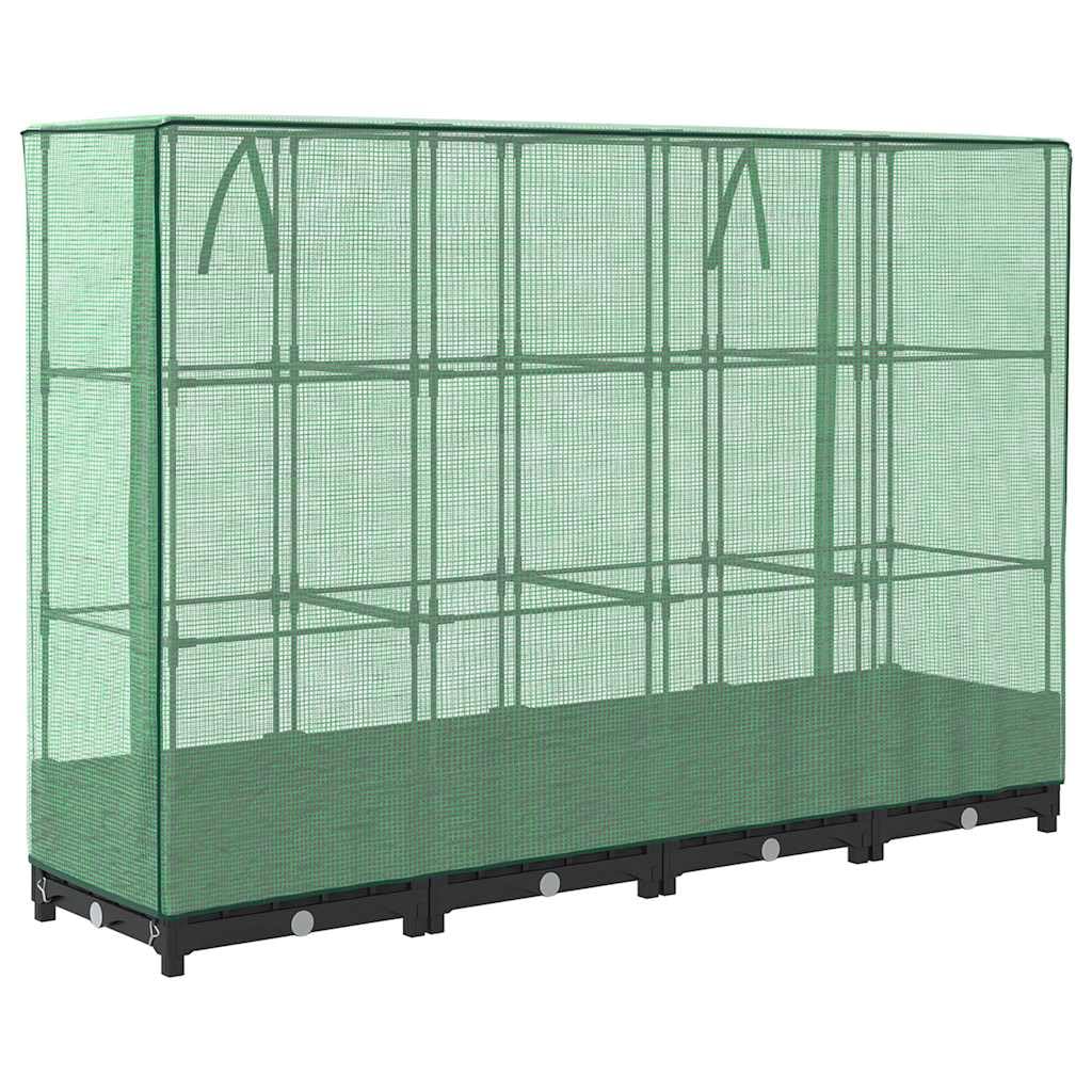 Letto Rialzato con Copertura Serra Effetto Rattan 160x40x123 cm Nero Verde per Piante e Orto Domestico, Struttura Robustissima in Ferro e Polipropilene con Telo