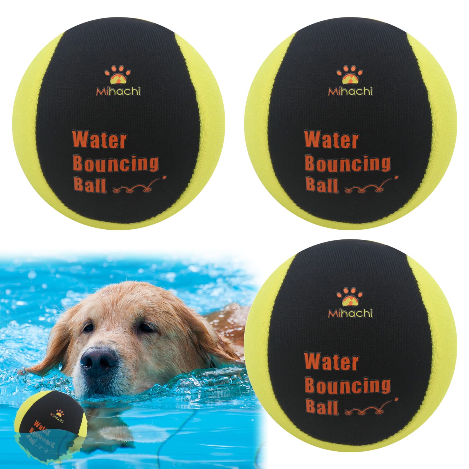 Mihachi Water Toys for Dogs 3 Packs - Bouncing Chew Tennis Balls Floating Toy, Bouncier, Buoyant in Pool or Lake Fun for Small to Medium Dogs