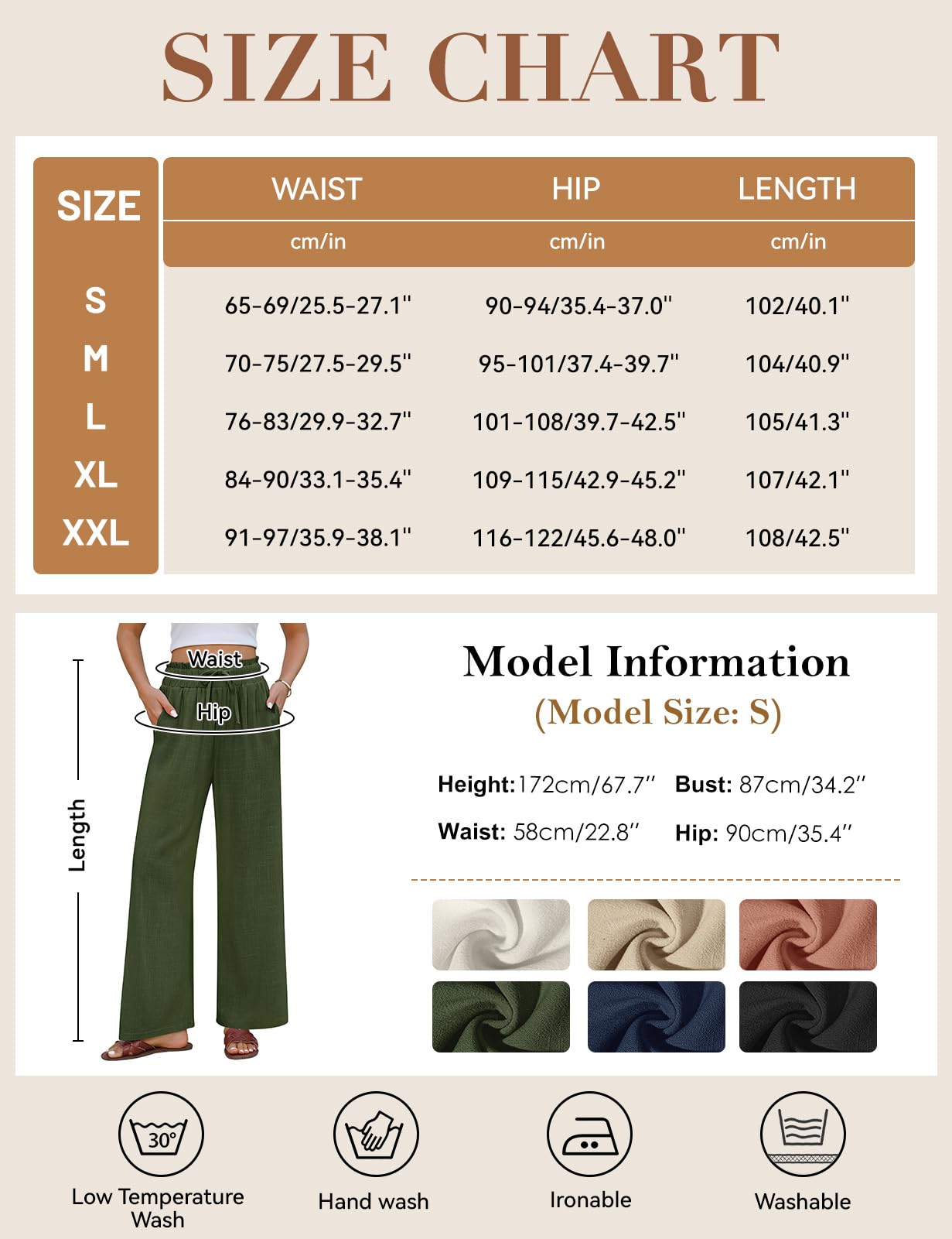 heekpek Leinenhose Damen Sommerhose Leichte Luftige Baumwolle Leinen Weites Bein Hose Sommer Loose Lang Freizeithose Elastisch Hohe Taille Bequeme Stoffhose Elegante Strandhose