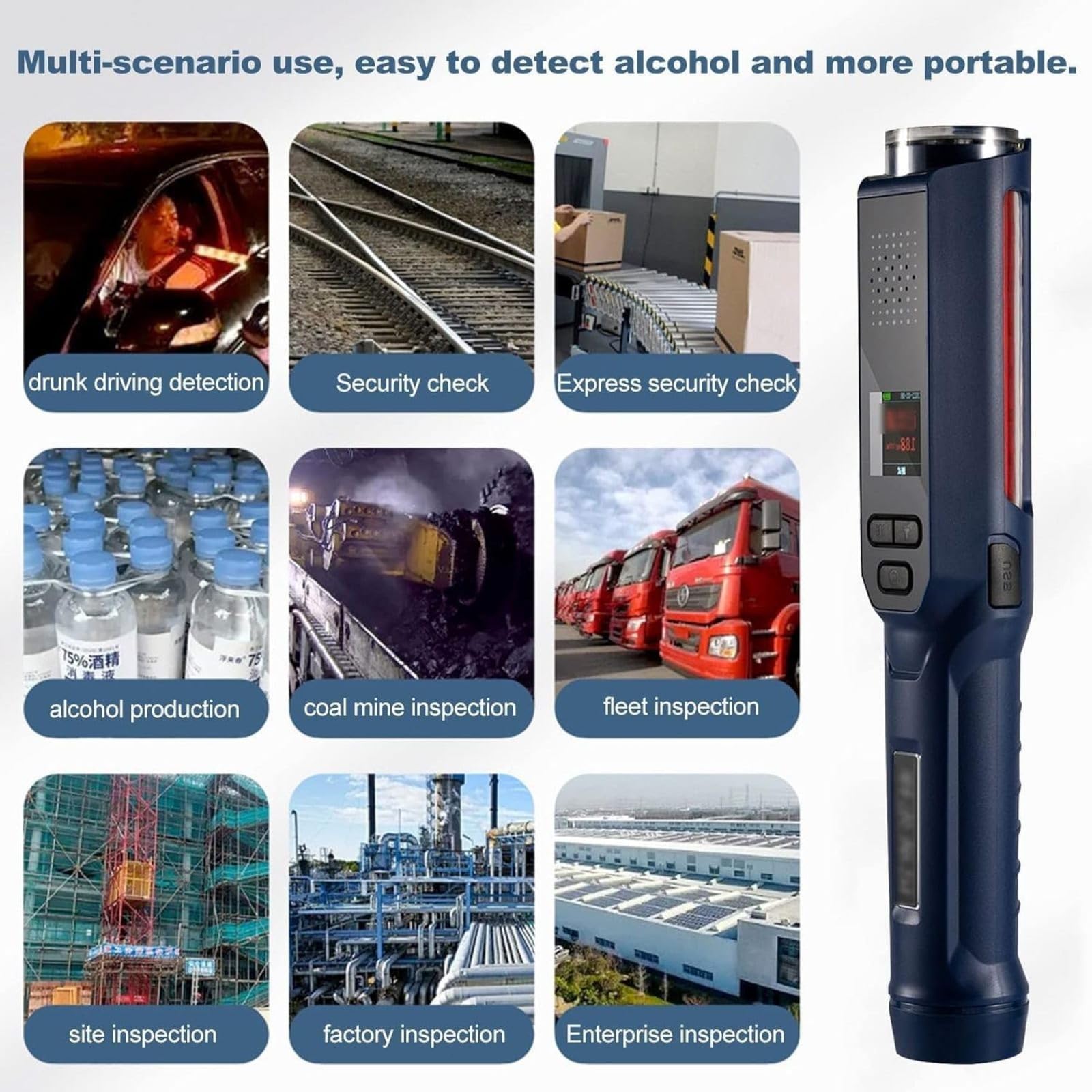 Alcoholímetro Portátil, Medidor de Alcohol En El Aliento, Alcoholímetro, Alcoholímetro de Viaje con USB, con Pantalla LCD Azul Digital, para Uso Doméstico, Viajes, Coche Y Fiestas