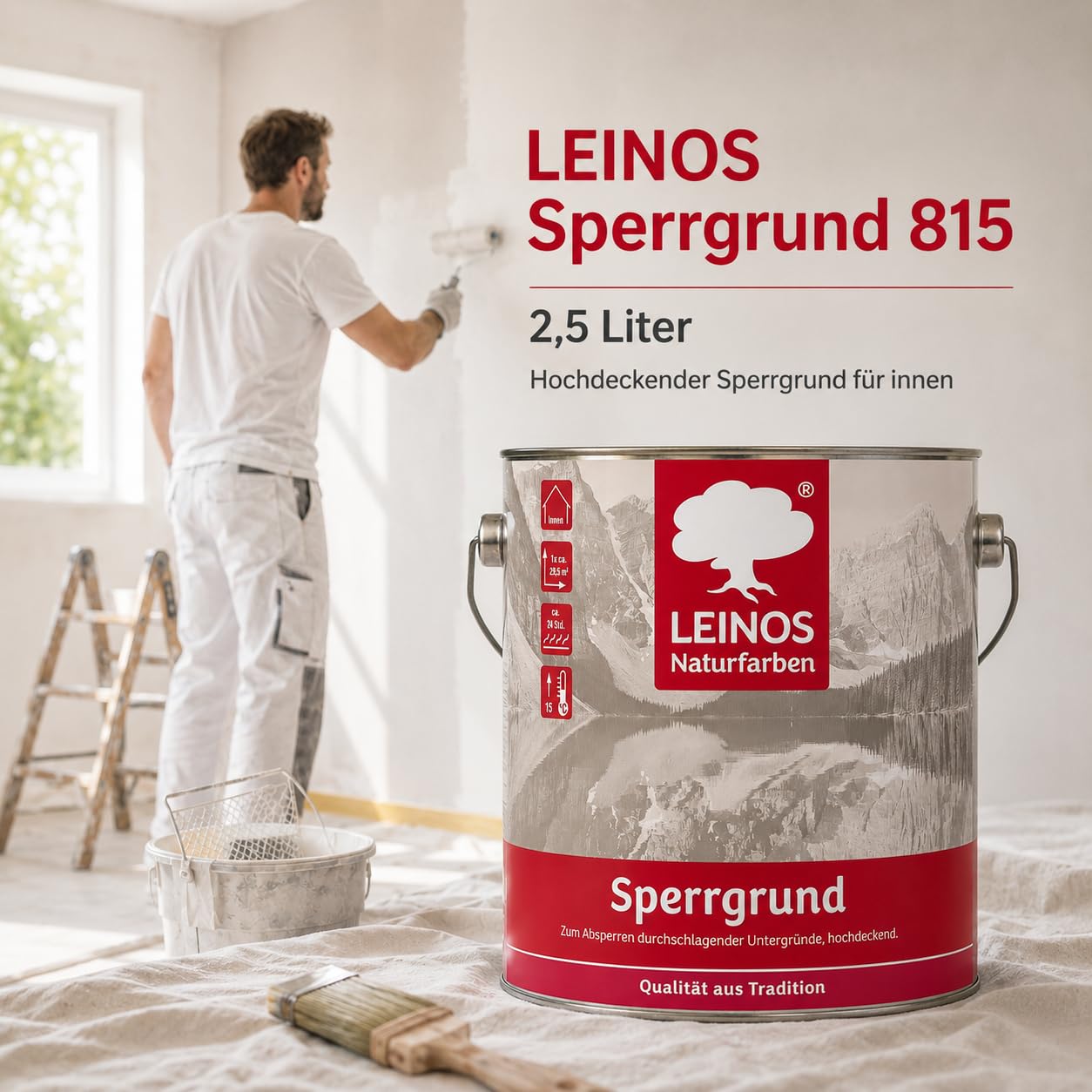LEINOS 815 Sperrgrund 2,5 l | Hochdeckend: Erzeugt einen weißen, leicht rauen Untergrund, der für nachfolgende Anstriche gute Haftung bietet