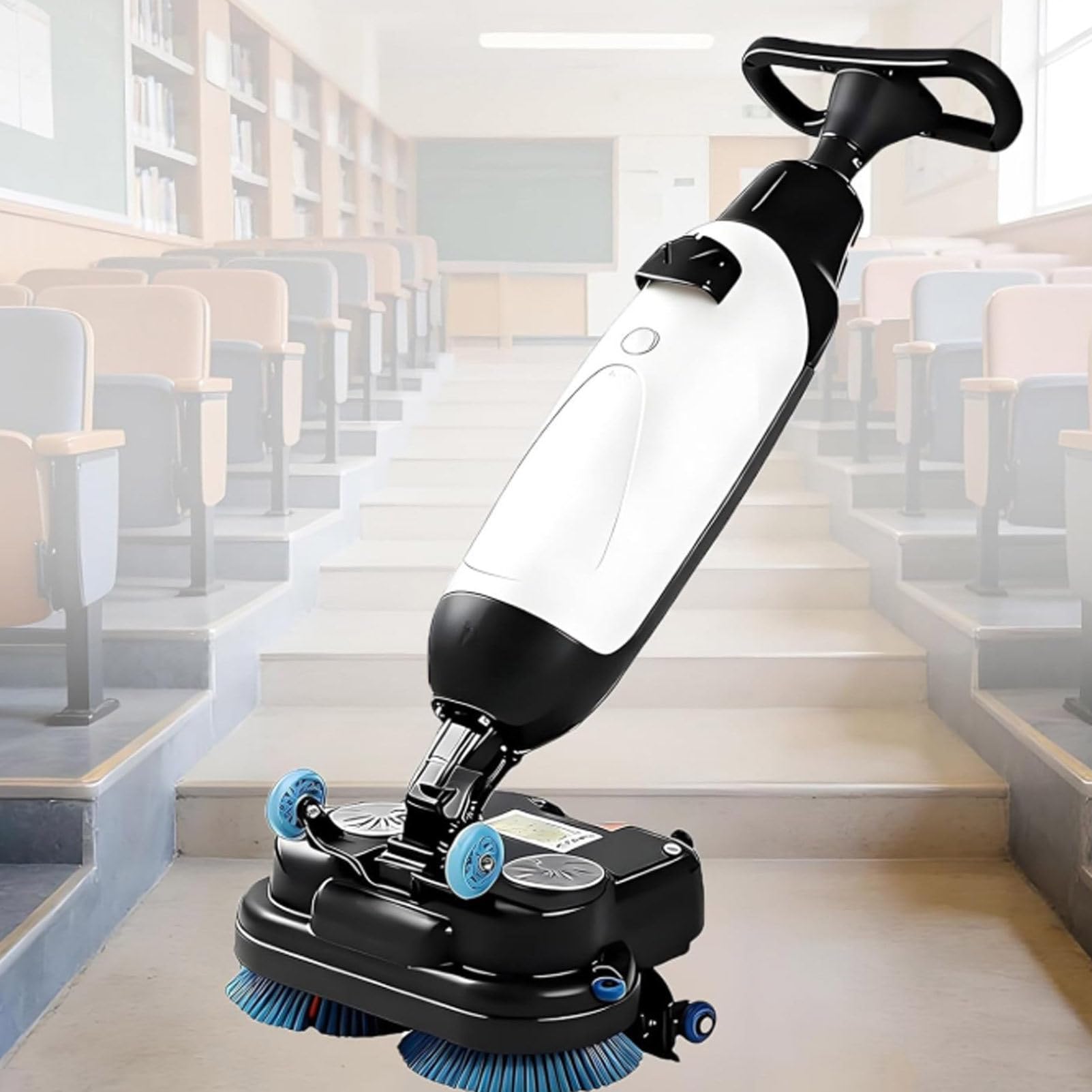 Oiyekntd Professional-Grade Floor Scrubber, 120 Min Battery 17" Wide Cleaning Walk Behind Floor Scrubber Dryer for Home, Office, Bathrooms & Small Commercial Spaces, Tile & Sealed Floors White