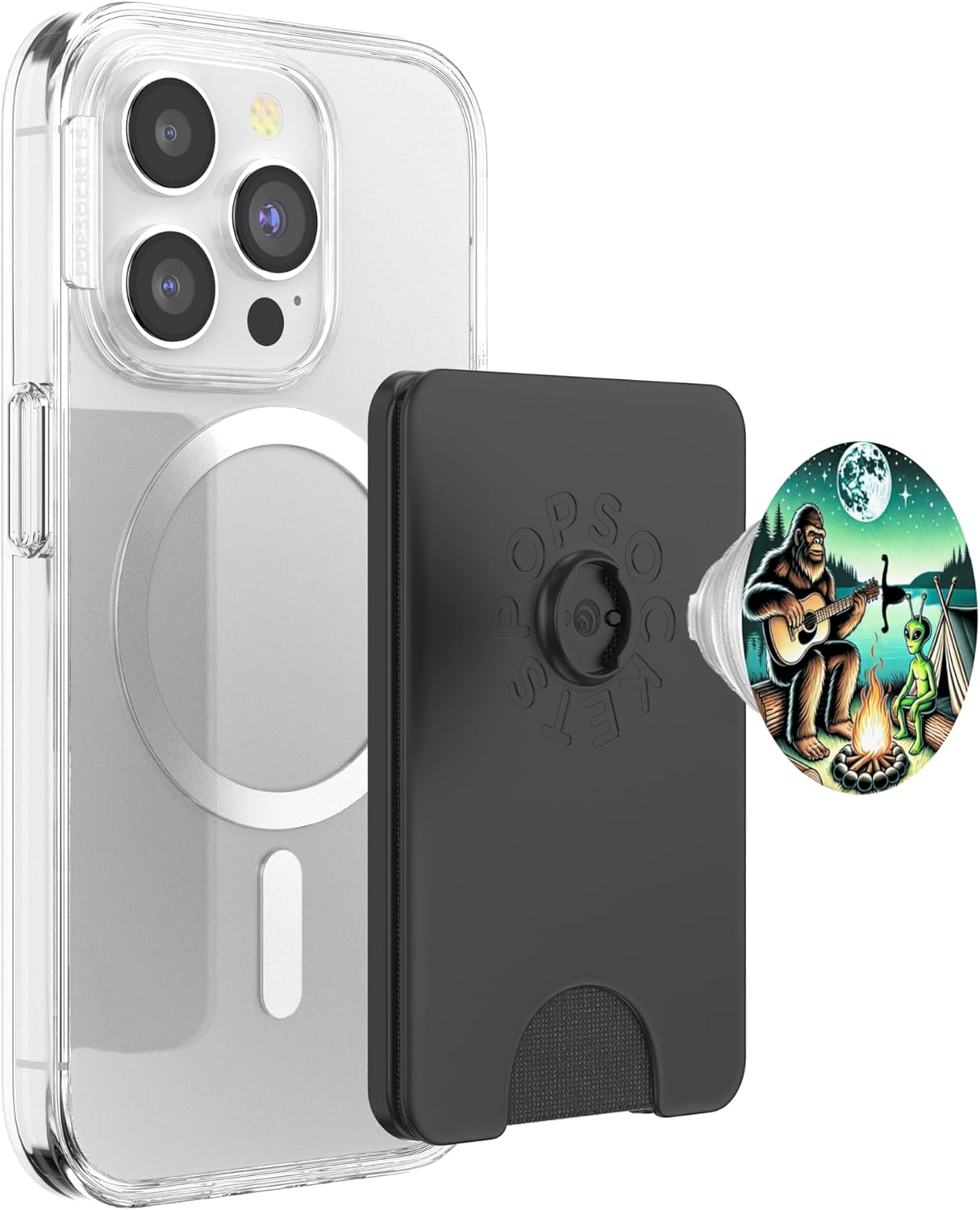 Alien and Bigfoot Loch Ness Campfire Sasquatch PopSockets PopWallet for MagSafe