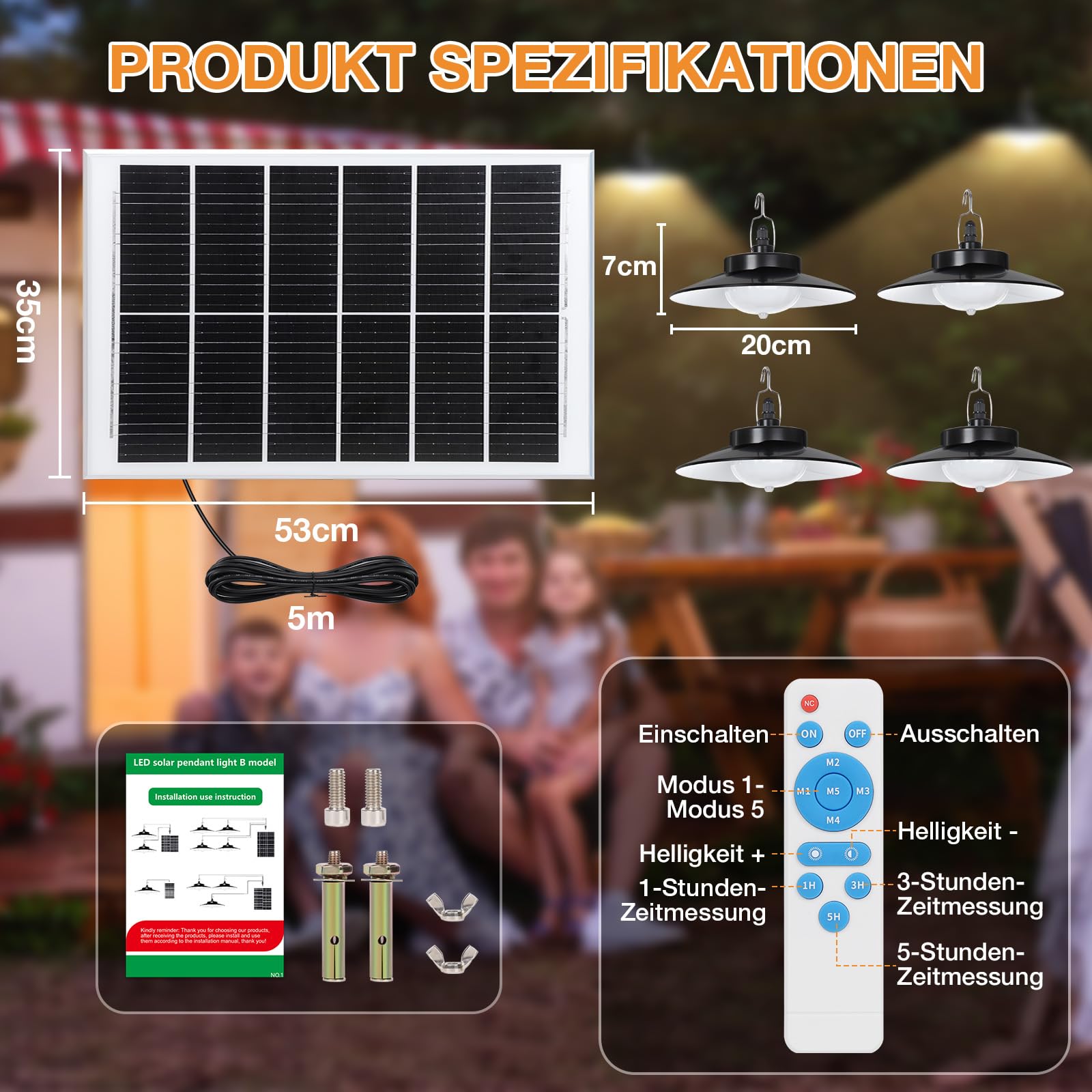 Solarlampen Außen mit Bewegungsmelder Hängend, Extra Hell LED Solar Hängeleuchte Lange Betriebsdauer mit 4000mAh Akku, 5 Modi, Timer, IP65 für Garten Terrasse Balkon Innen(4 Lampe, Warmweiß)