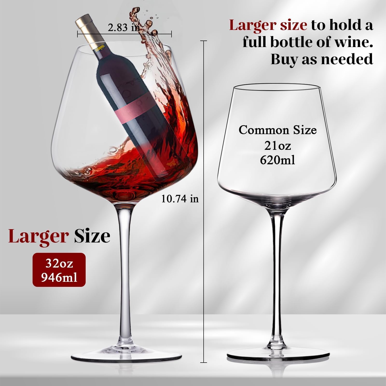 Juego de 4 copas de vino excelentes de 32 onzas y cuenco ancho de gran capacidad, copas de vino tinto transparentes y puro 100% cristal de seguridad, copas de vino blanco sopladas a mano