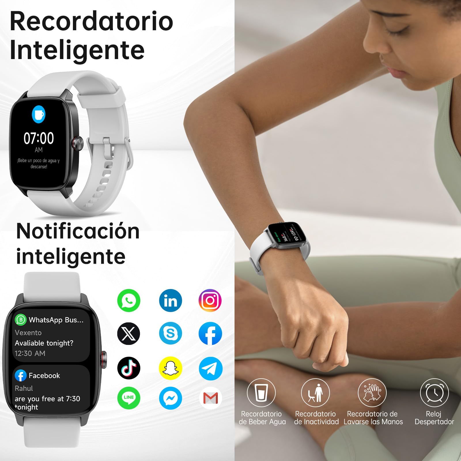 Reloj Inteligente Mujer Hombre con Llamadas Bluetooth y Voz AI, 1.85'' Smartwatch con Whatsapp Notificación, Pulsómetro/SpO2/Sueño/Podómetro, 110+ Modos Deportivos, Impermeable IP68 para iOS/Android